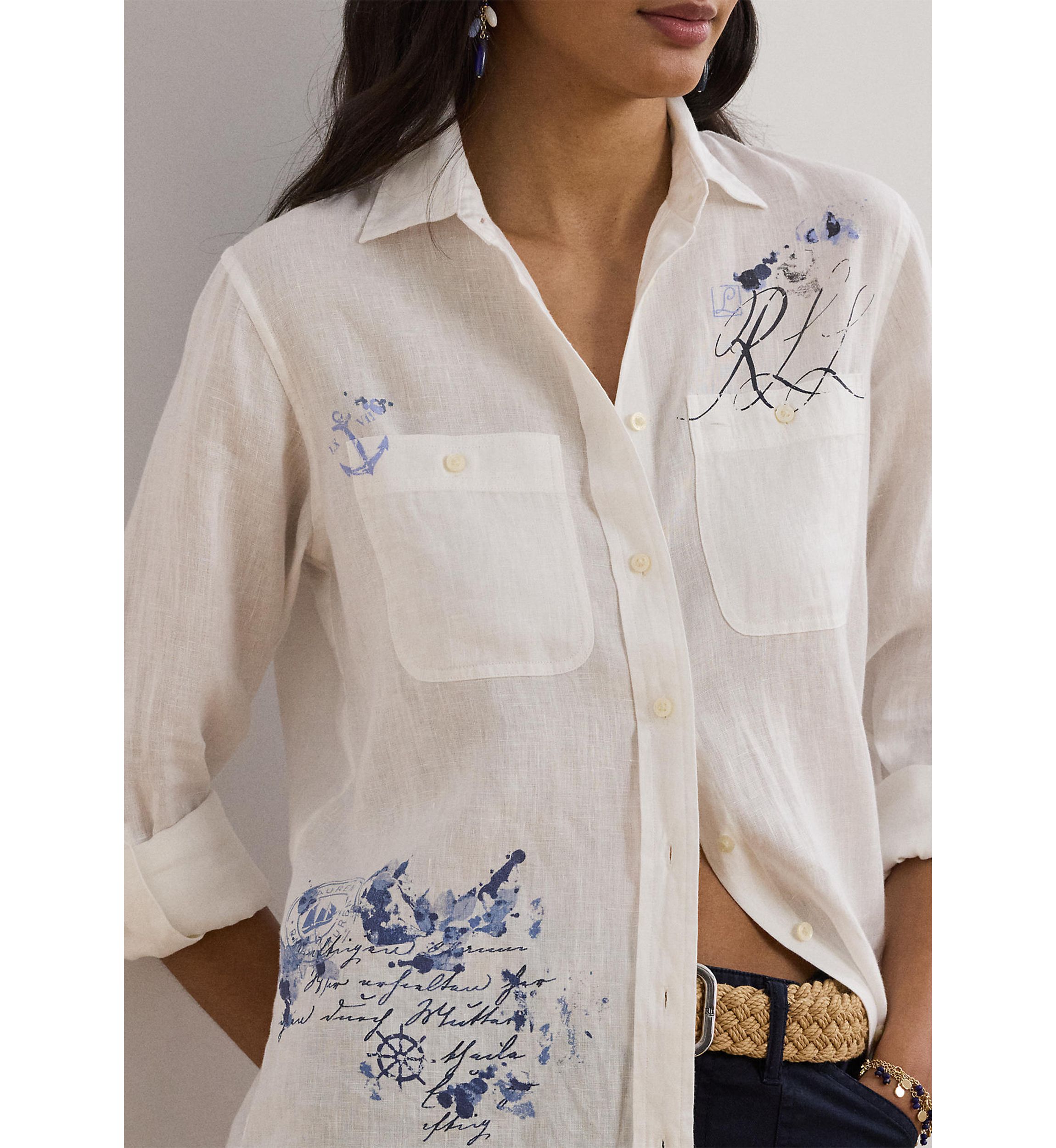 Relaxed Fit Print Roll Tab Sleeve Shirt