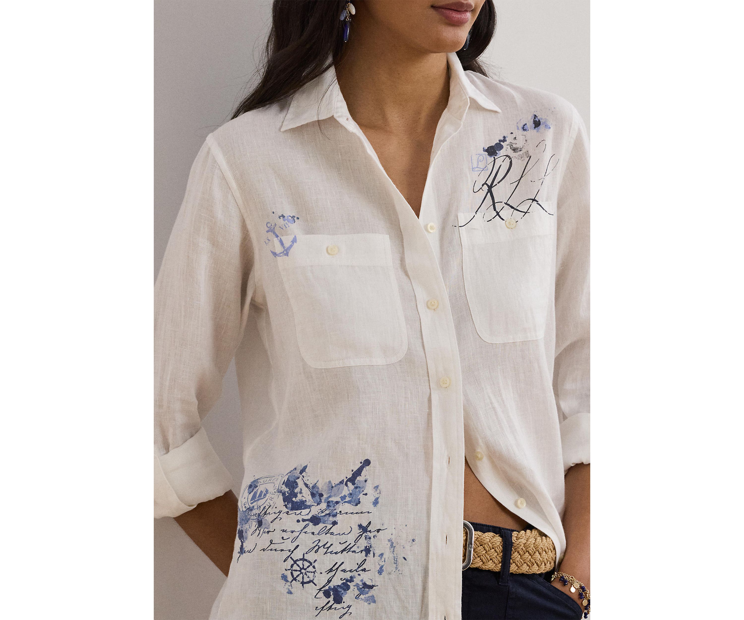 Relaxed Fit Print Roll Tab Sleeve Shirt