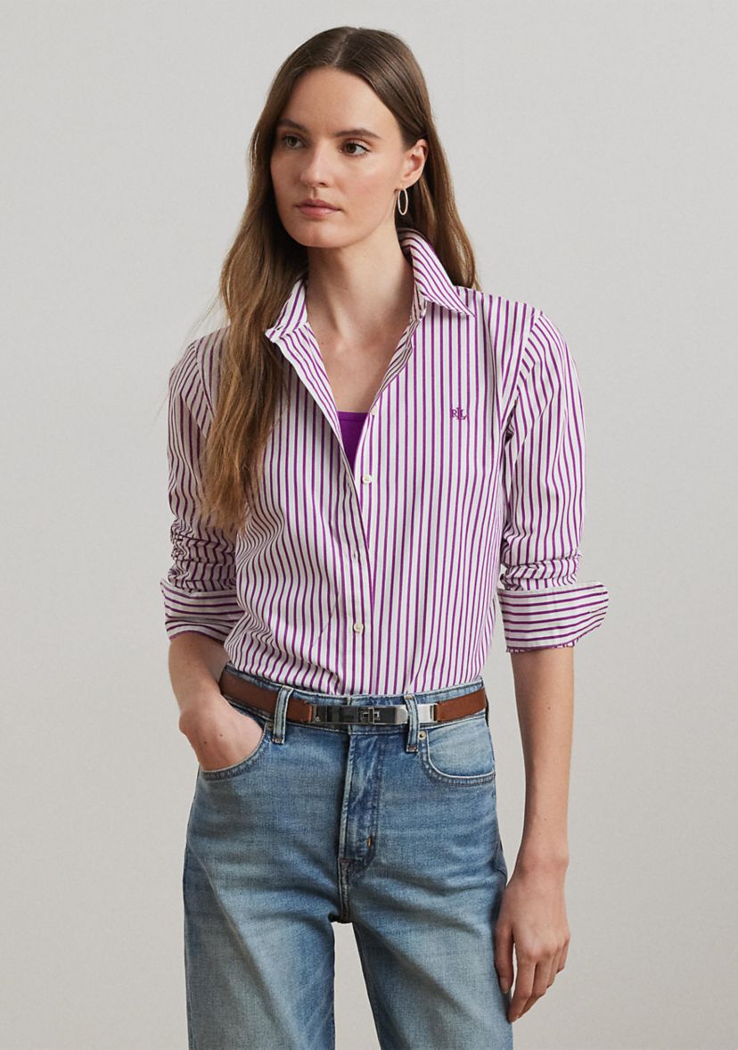 Womens Classic Fit Striped Broadcloth Shirt