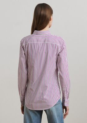 売れ筋商品|||ラルフローレン カットソー トップス レディース Women's Classic-Fit Striped Broadcloth Shirt, PXS-3X Dark Purple/White lauren-ralph-lauren-classic-