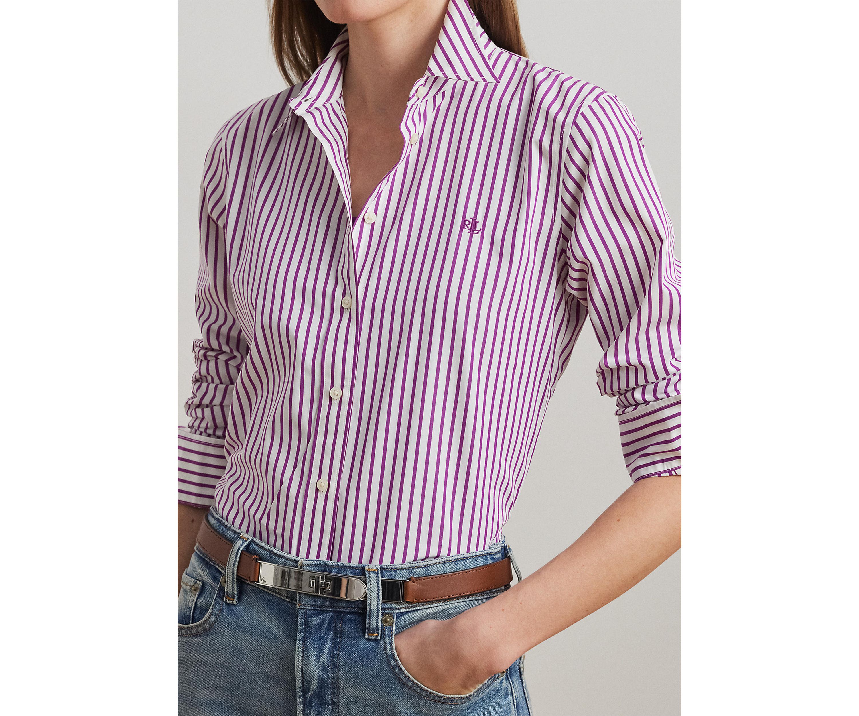 Womens Classic Fit Striped Broadcloth Shirt