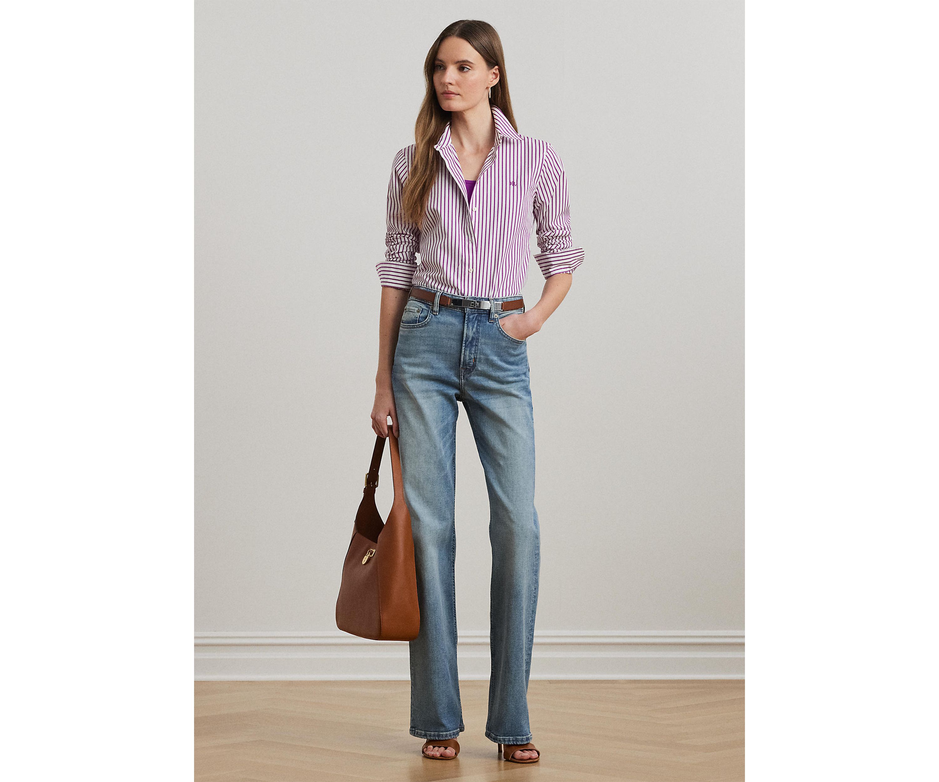 Womens Classic Fit Striped Broadcloth Shirt