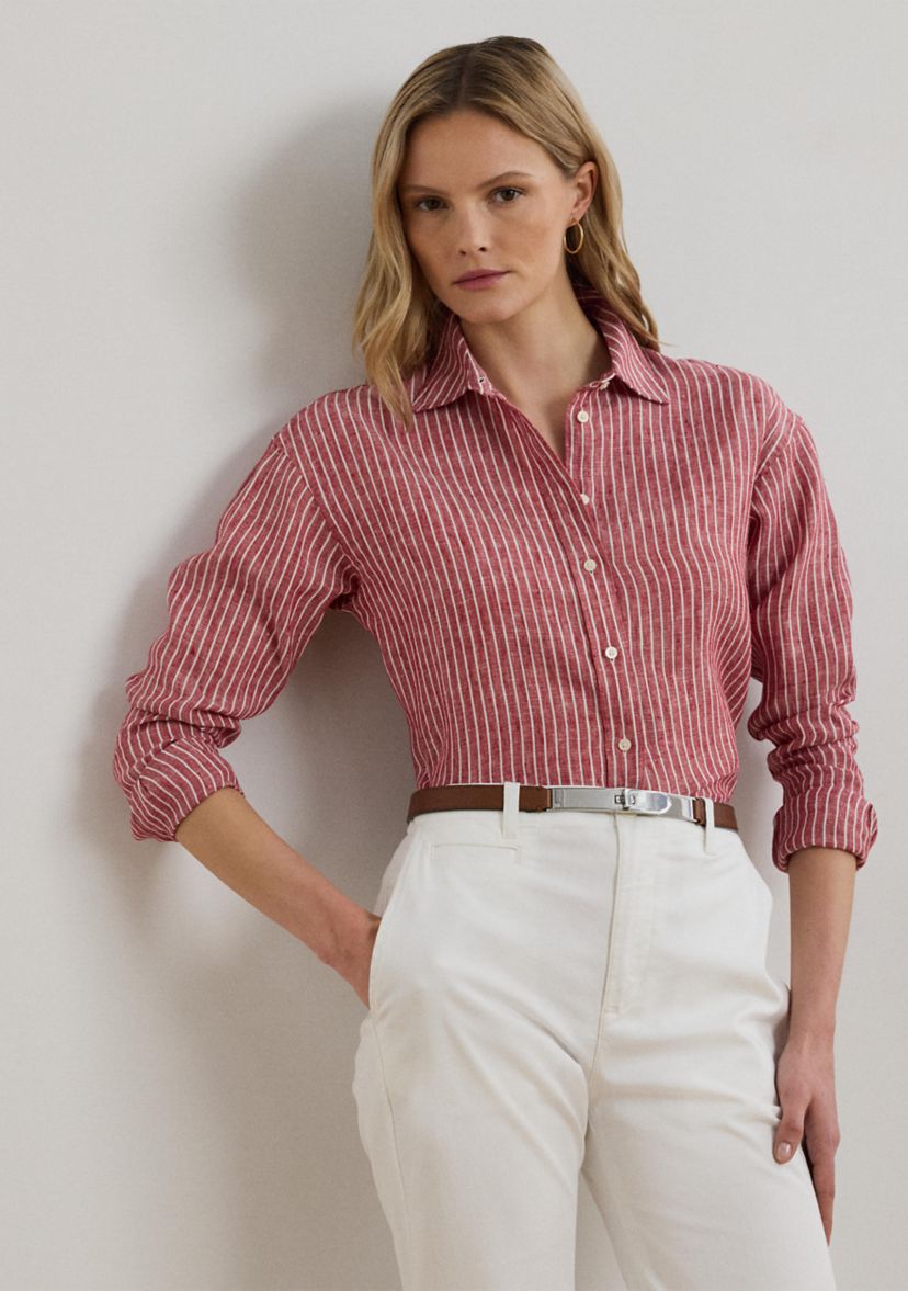 Womens Relaxed Fit Striped Linen Shirt