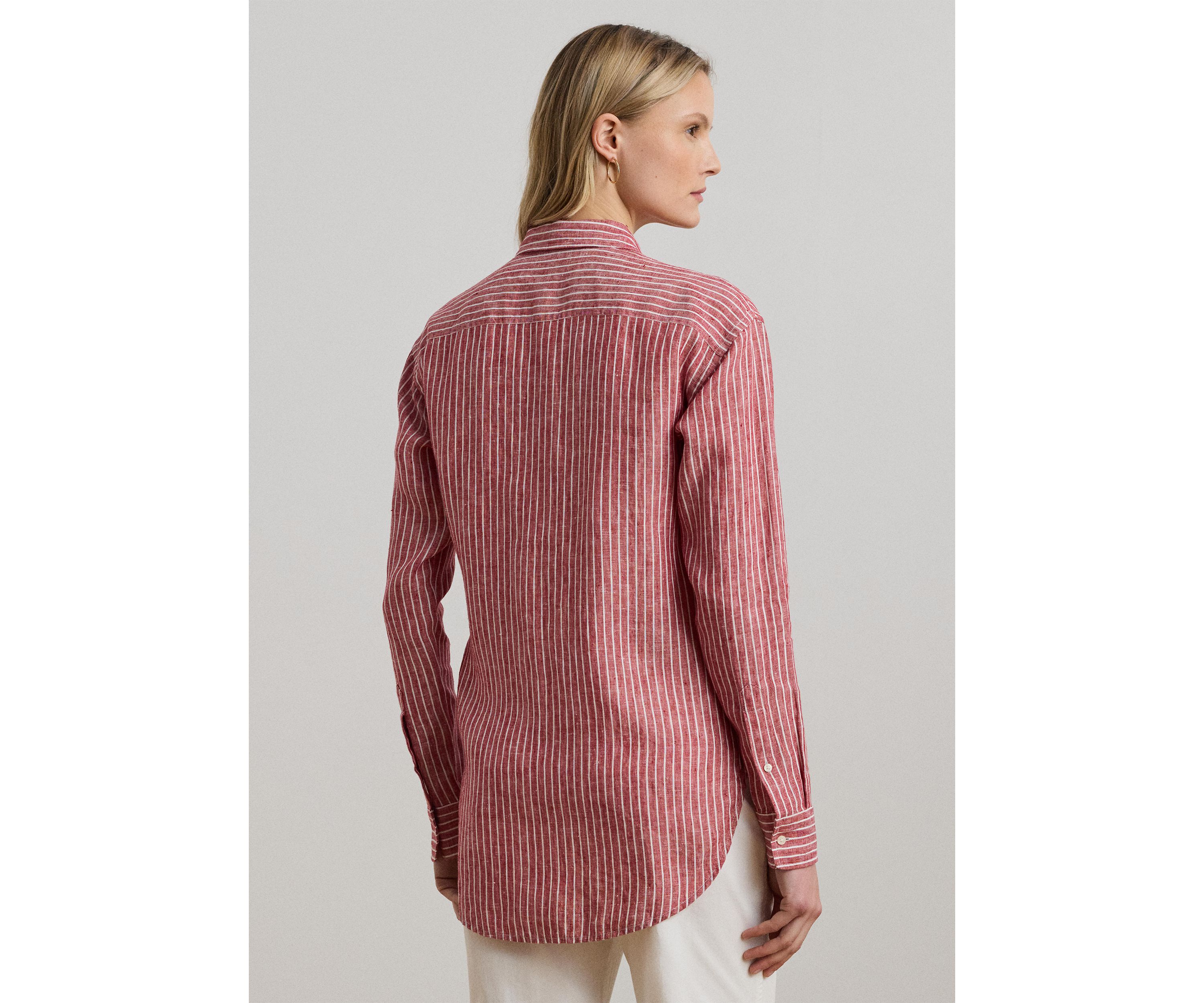 Womens Relaxed Fit Striped Linen Shirt