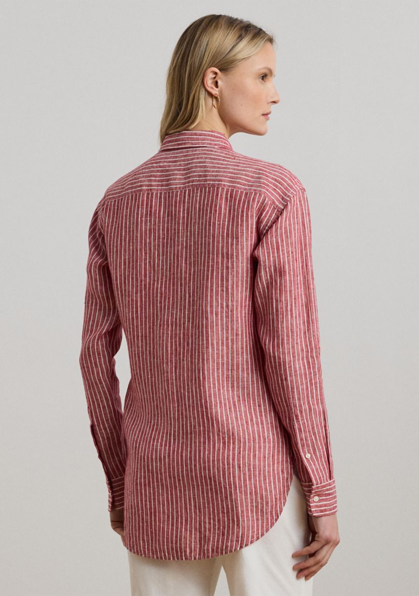 Womens Relaxed Fit Striped Linen Shirt