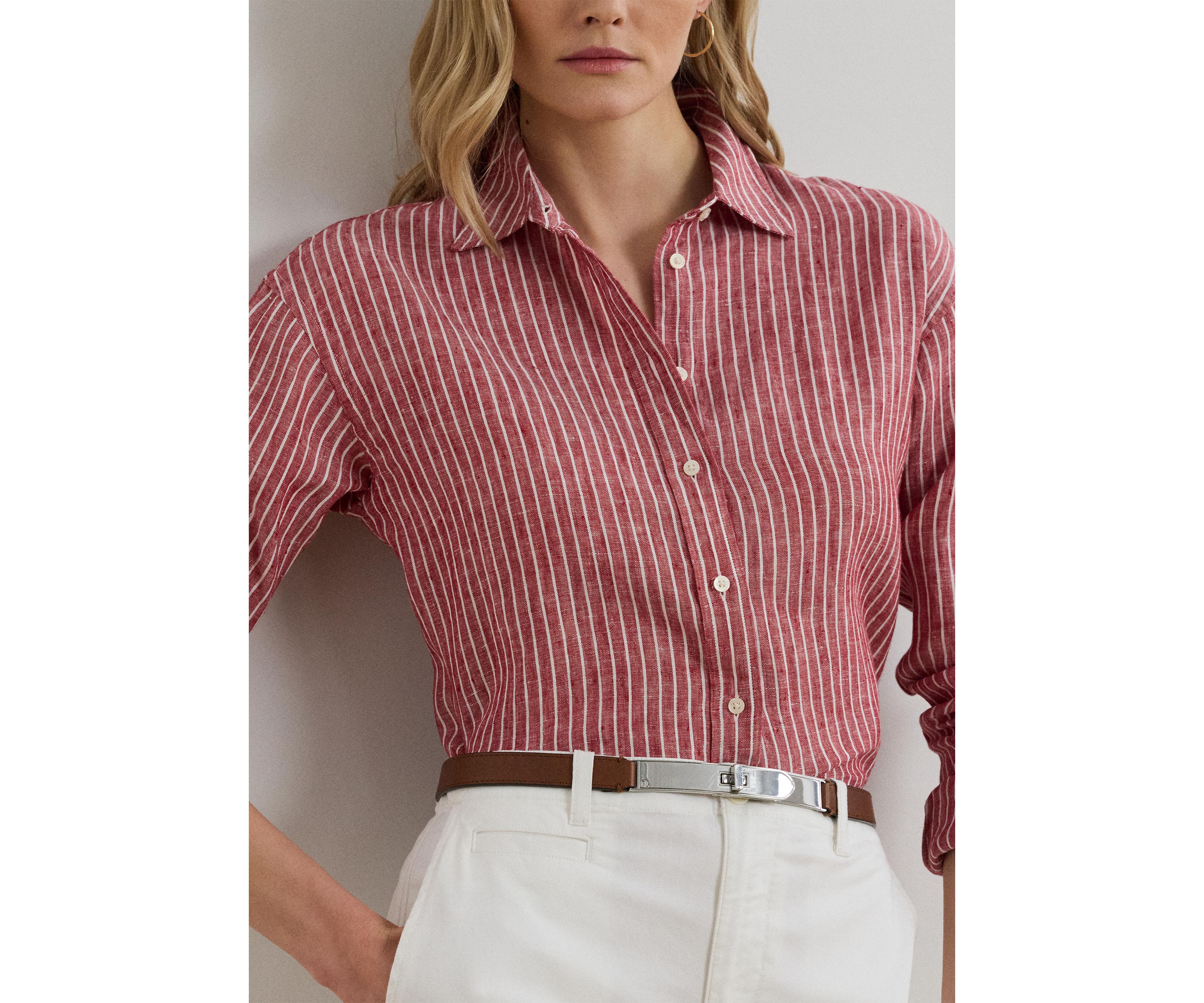 Womens Relaxed Fit Striped Linen Shirt
