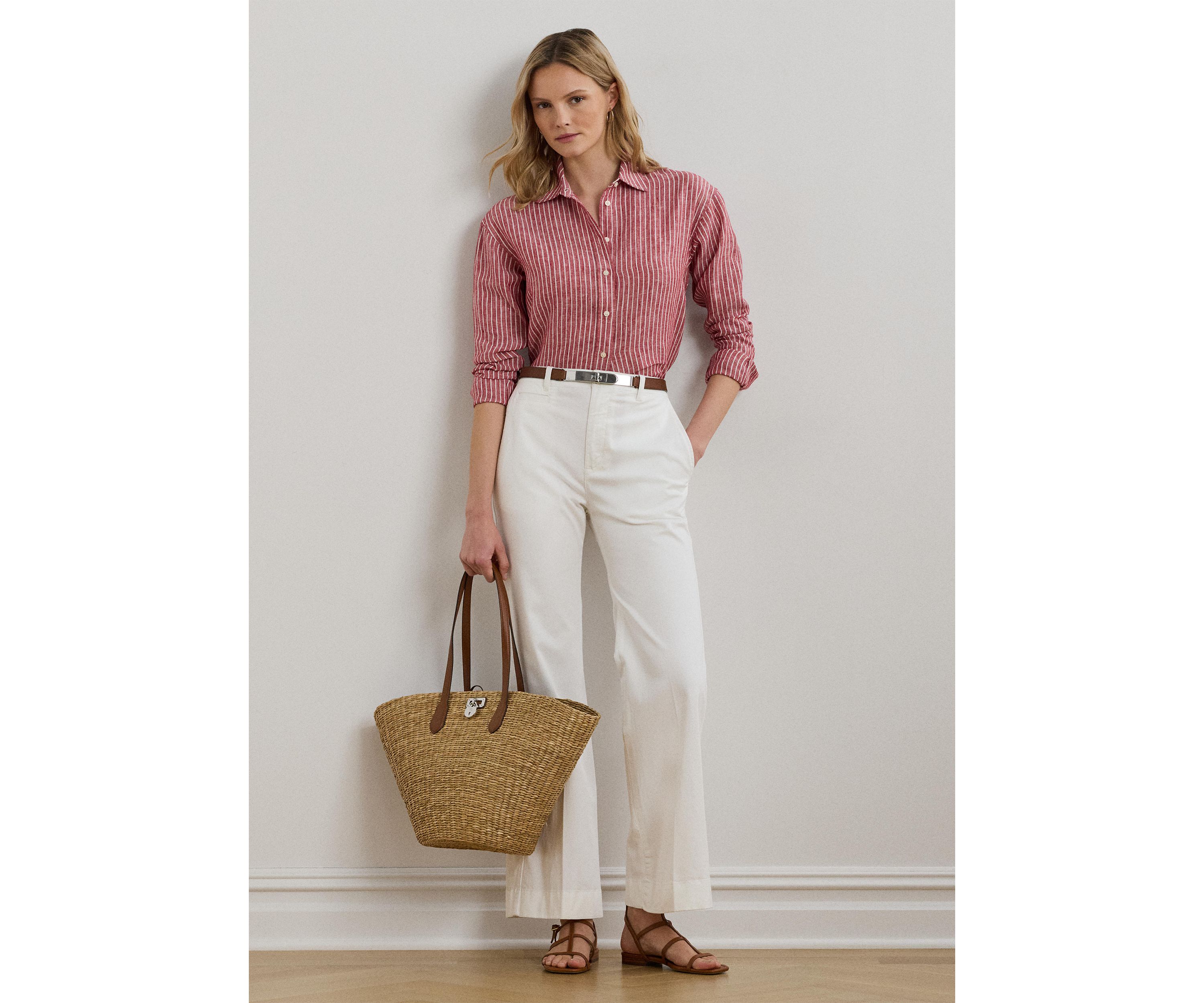 Womens Relaxed Fit Striped Linen Shirt
