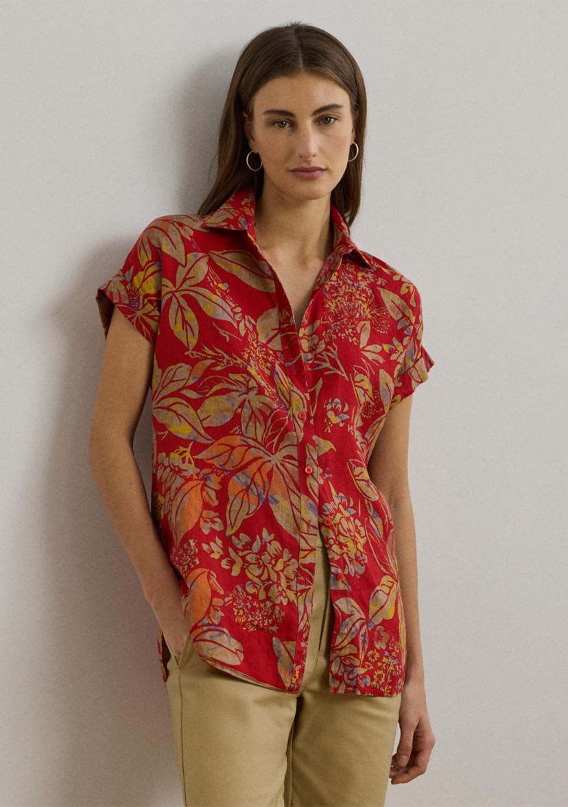 Womens Relaxed Fit Floral Short-Sleeve Shirt
