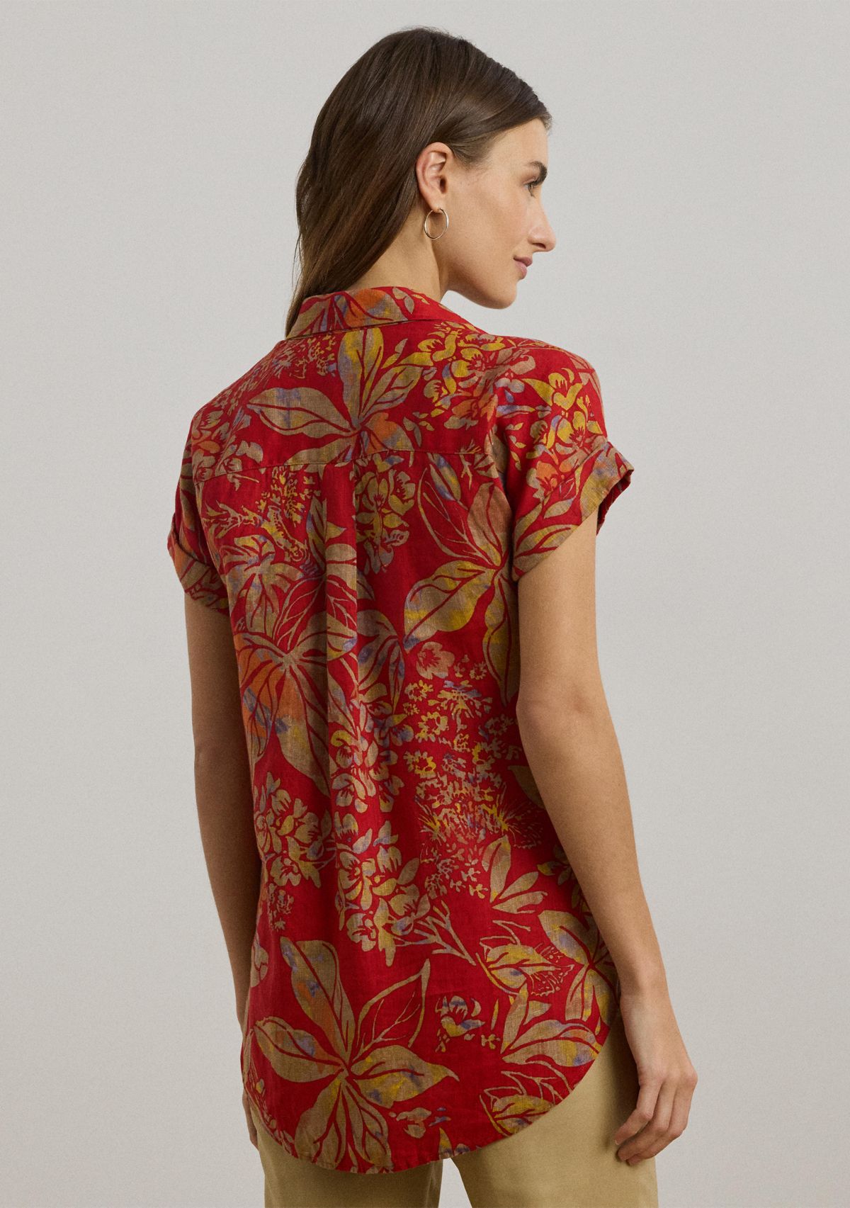 Womens Relaxed Fit Floral Short-Sleeve Shirt