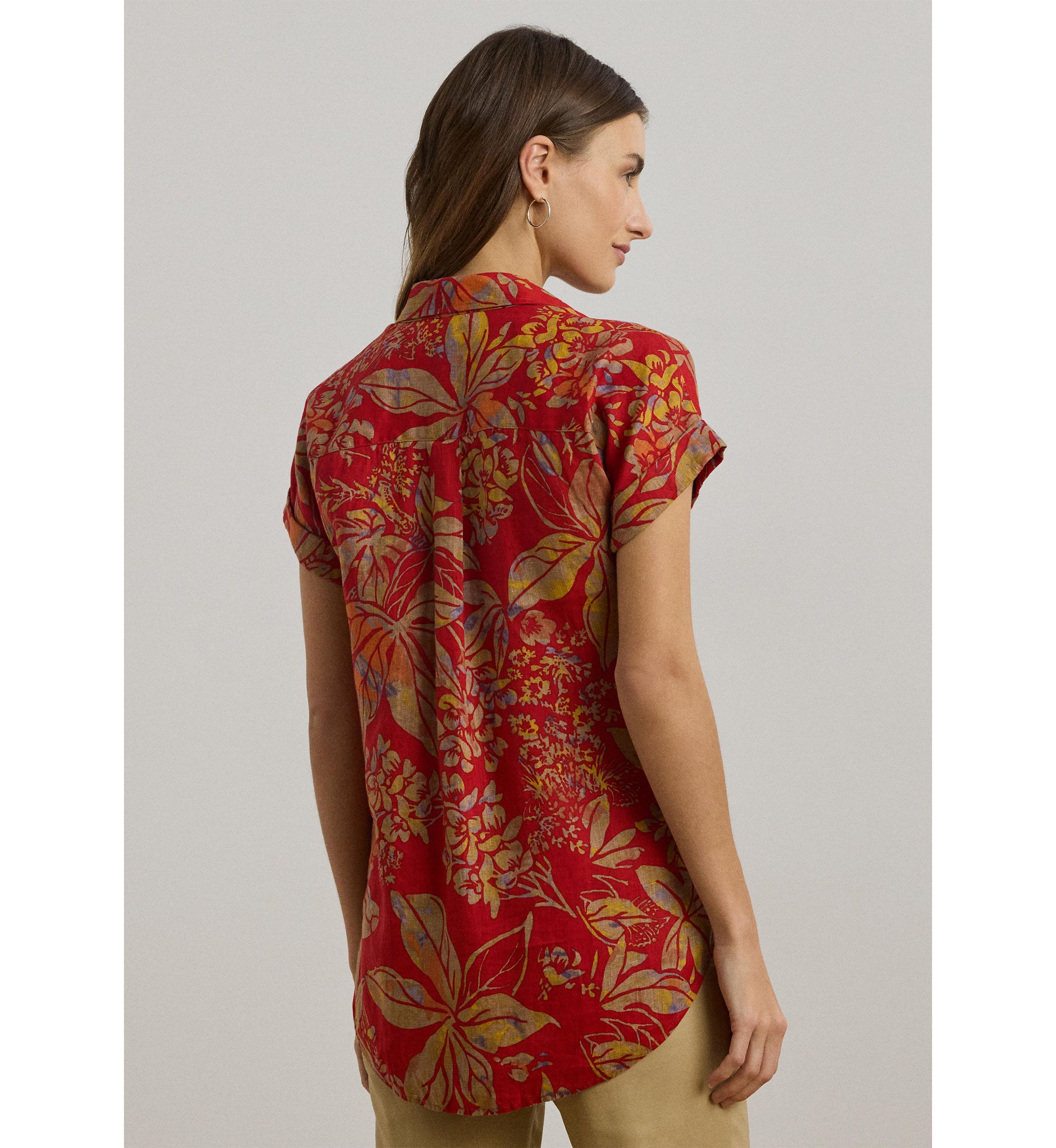 Womens Relaxed Fit Floral Short-Sleeve Shirt