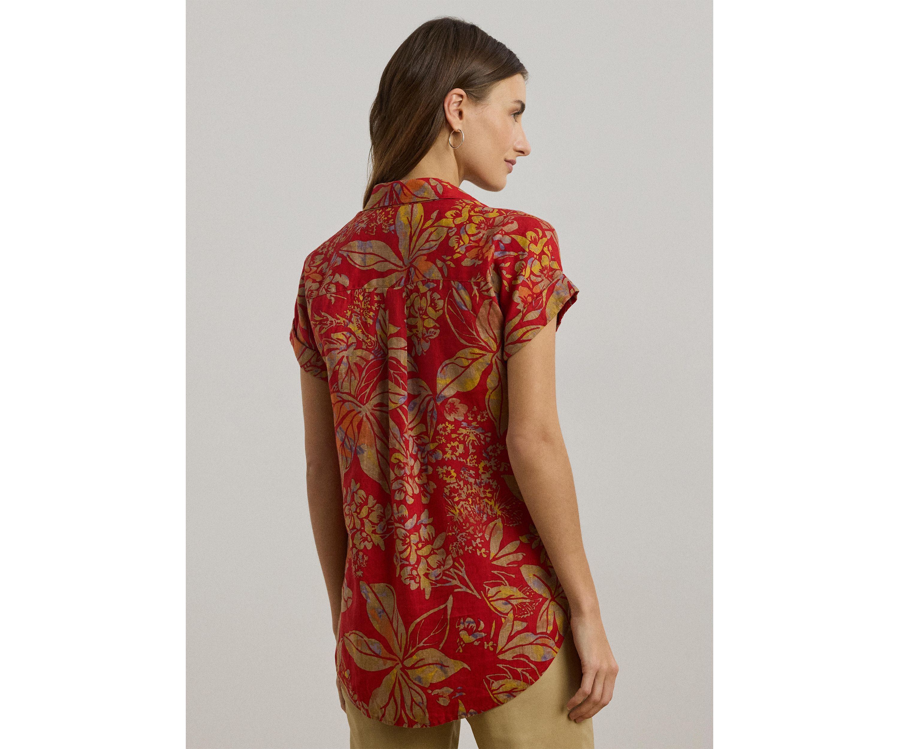 Womens Relaxed Fit Floral Short-Sleeve Shirt