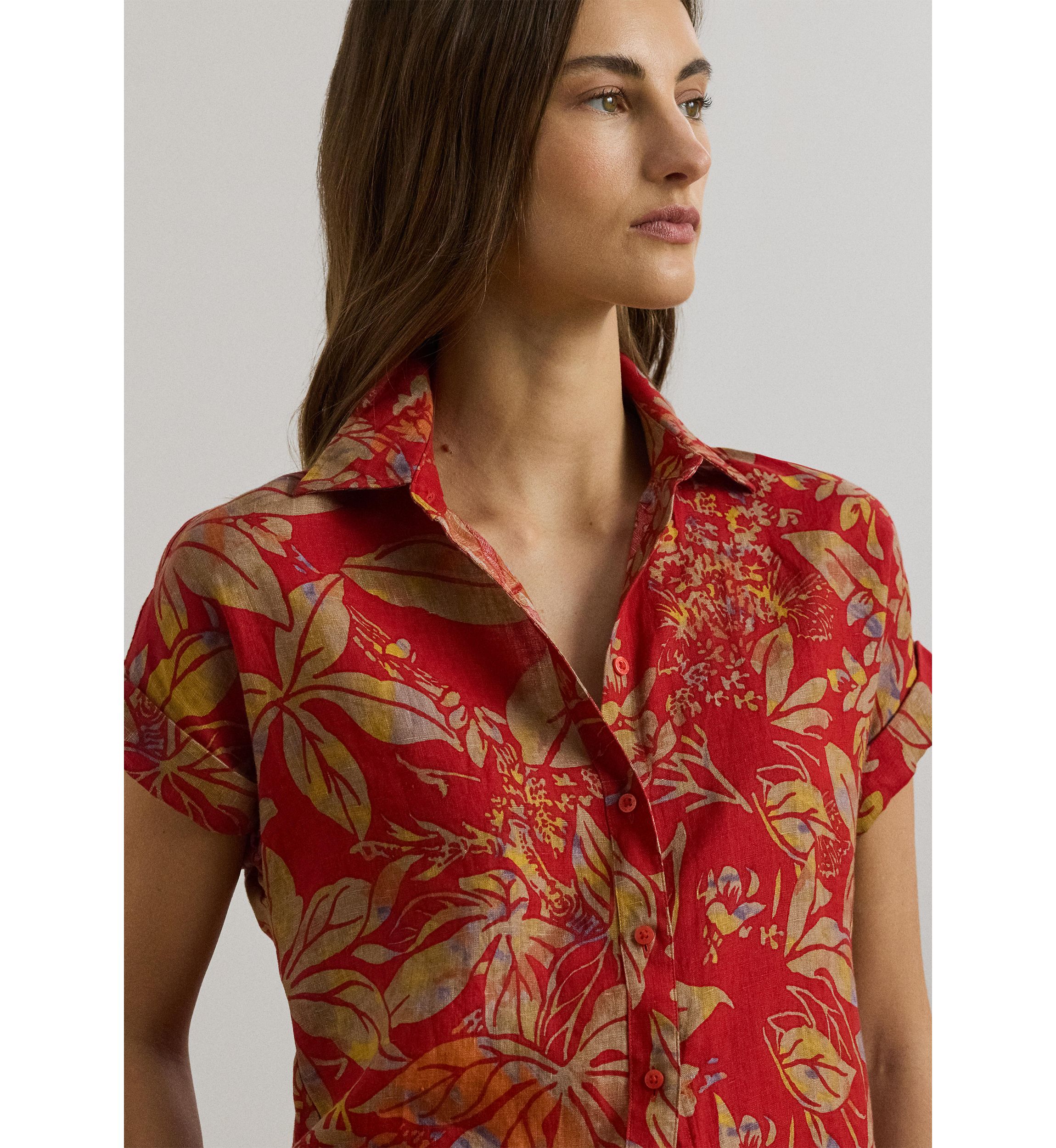 Womens Relaxed Fit Floral Short-Sleeve Shirt