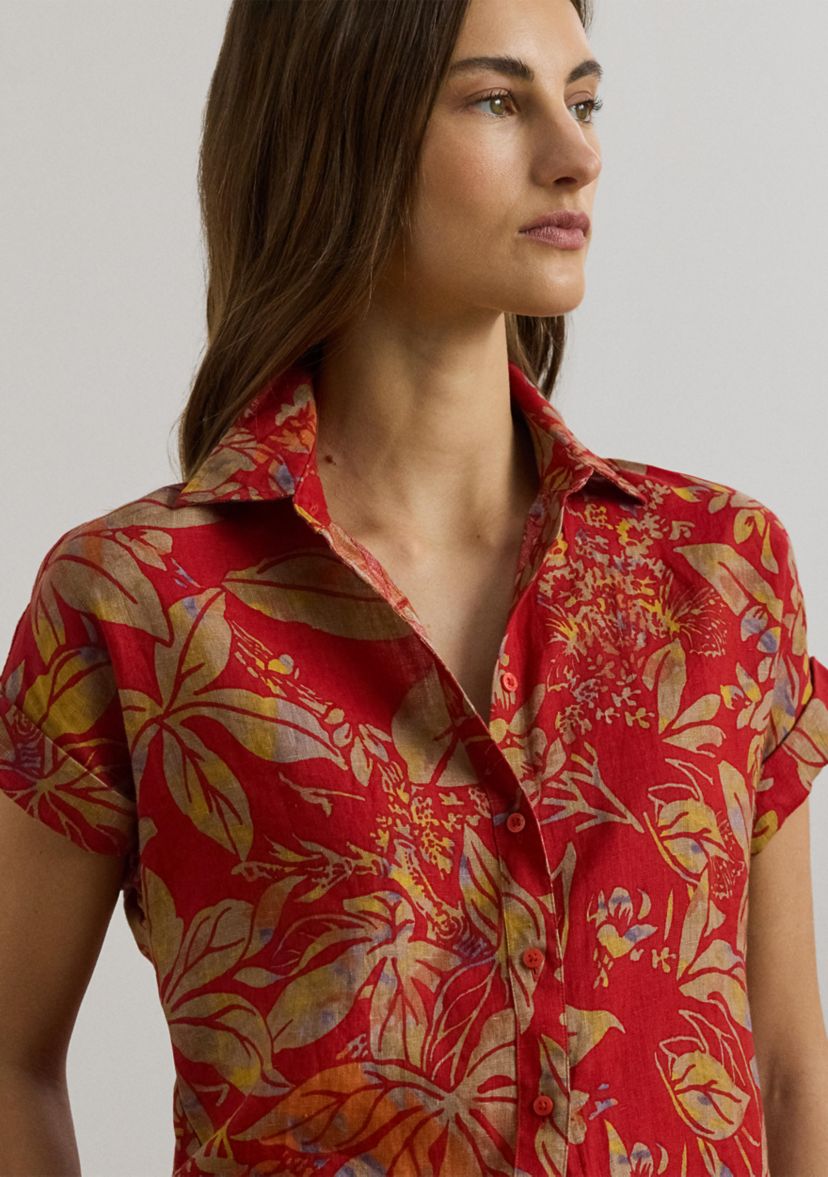 Womens Relaxed Fit Floral Short-Sleeve Shirt