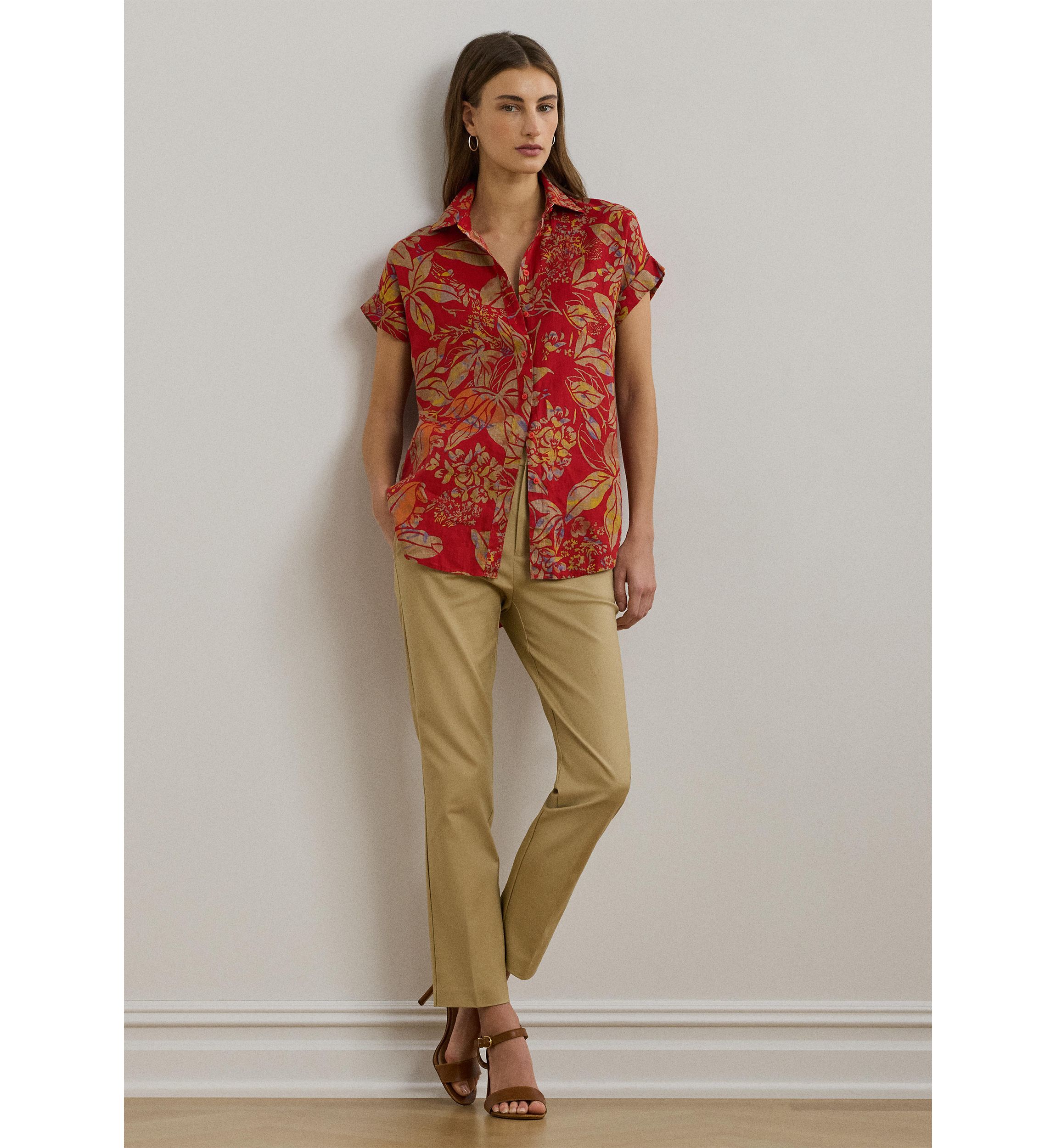 Womens Relaxed Fit Floral Short-Sleeve Shirt