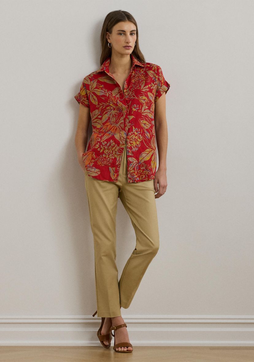 Womens Relaxed Fit Floral Short-Sleeve Shirt