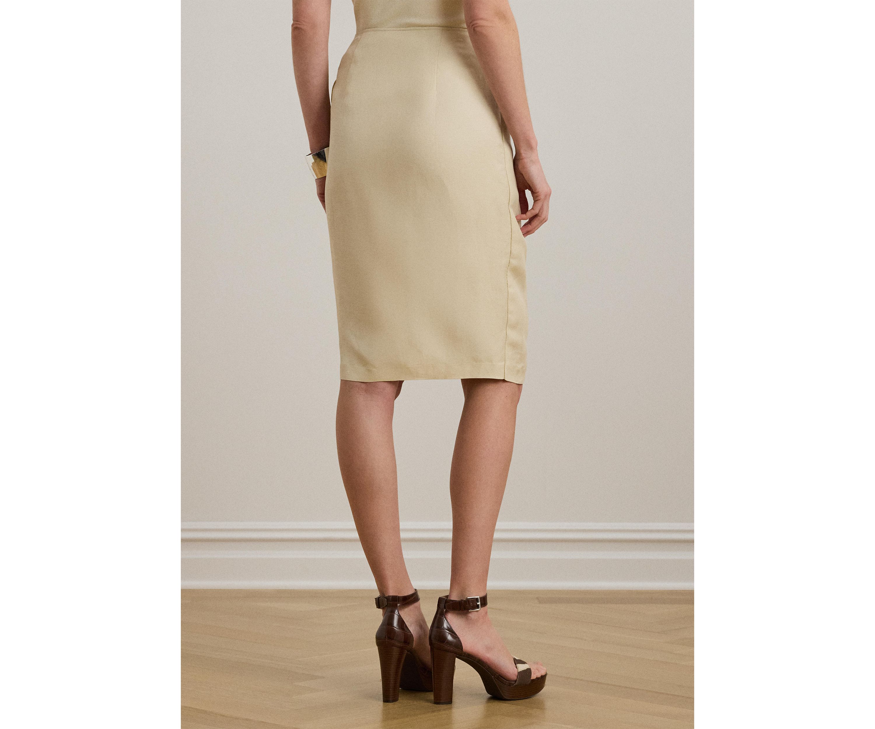 Linen-Blend Twill Wrap Skirt