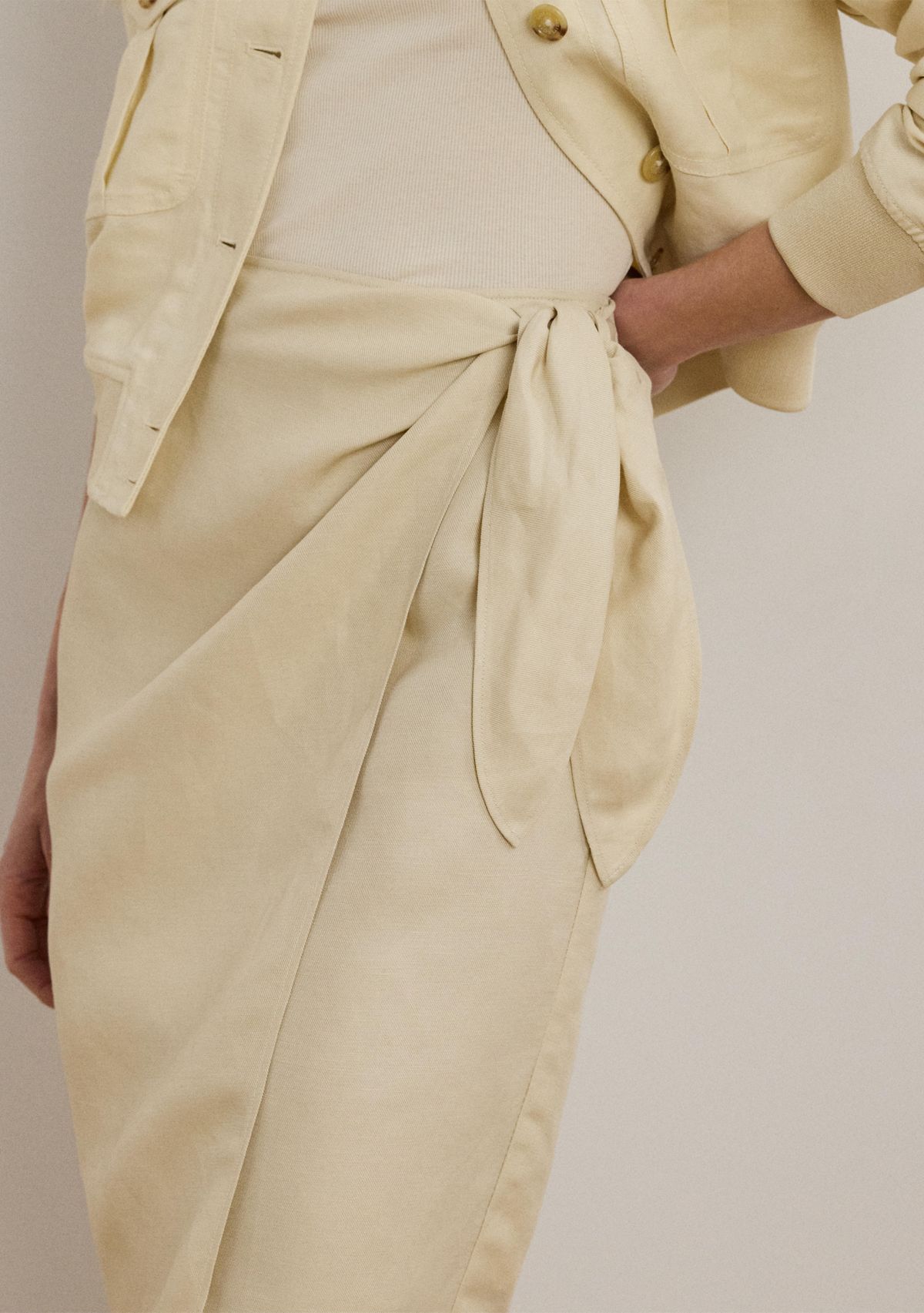 Linen-Blend Twill Wrap Skirt