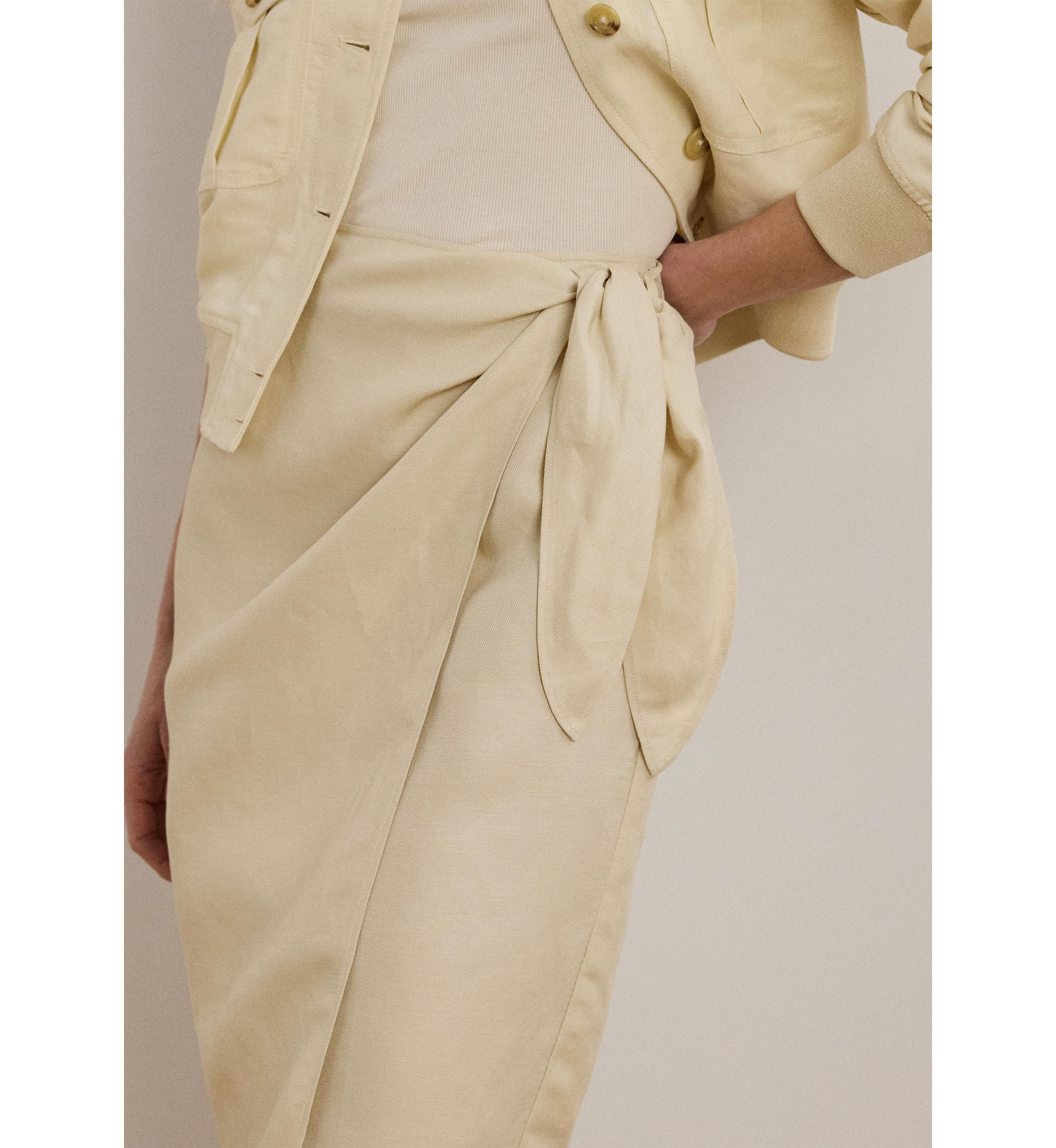 Linen-Blend Twill Wrap Skirt