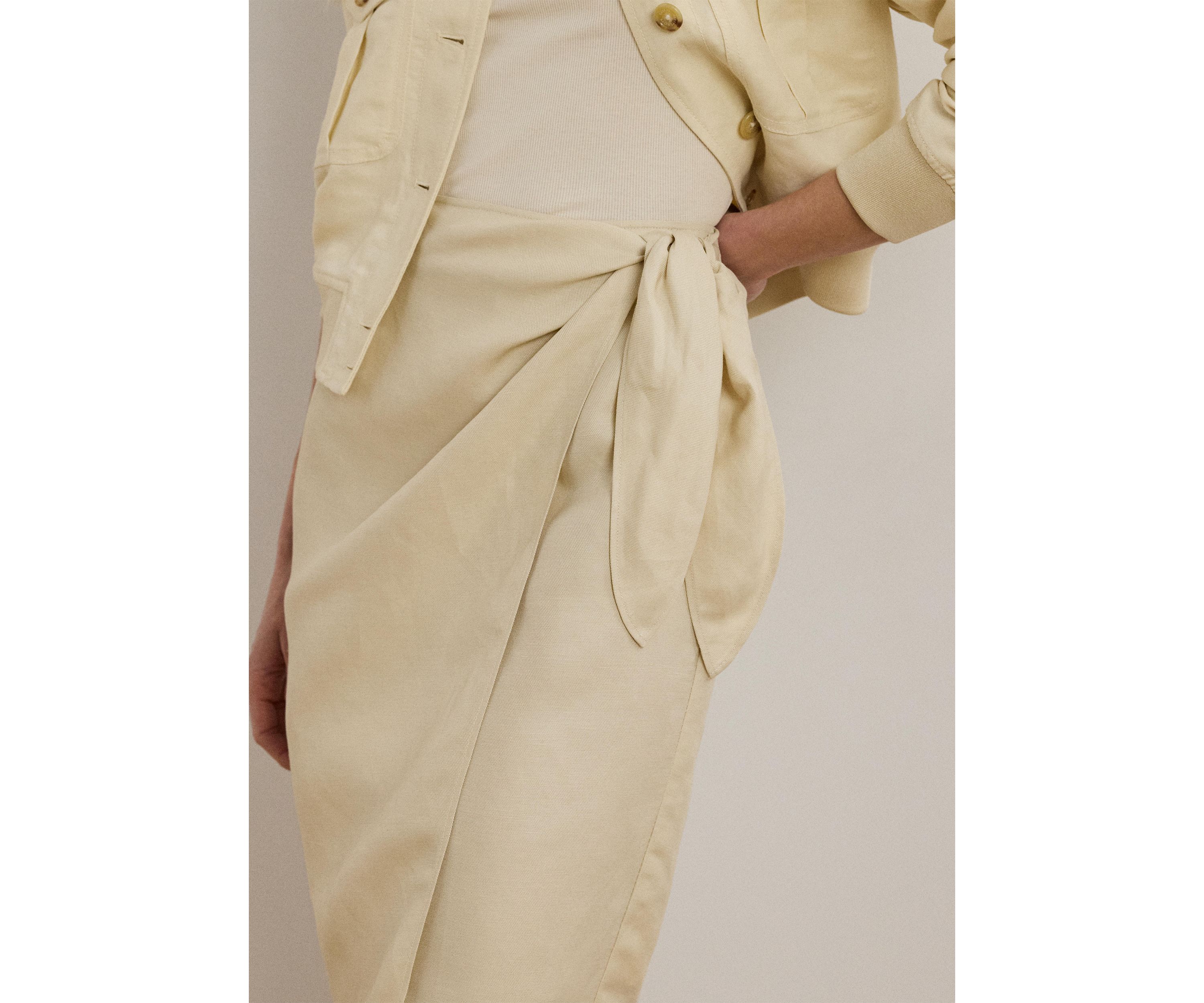 Linen-Blend Twill Wrap Skirt