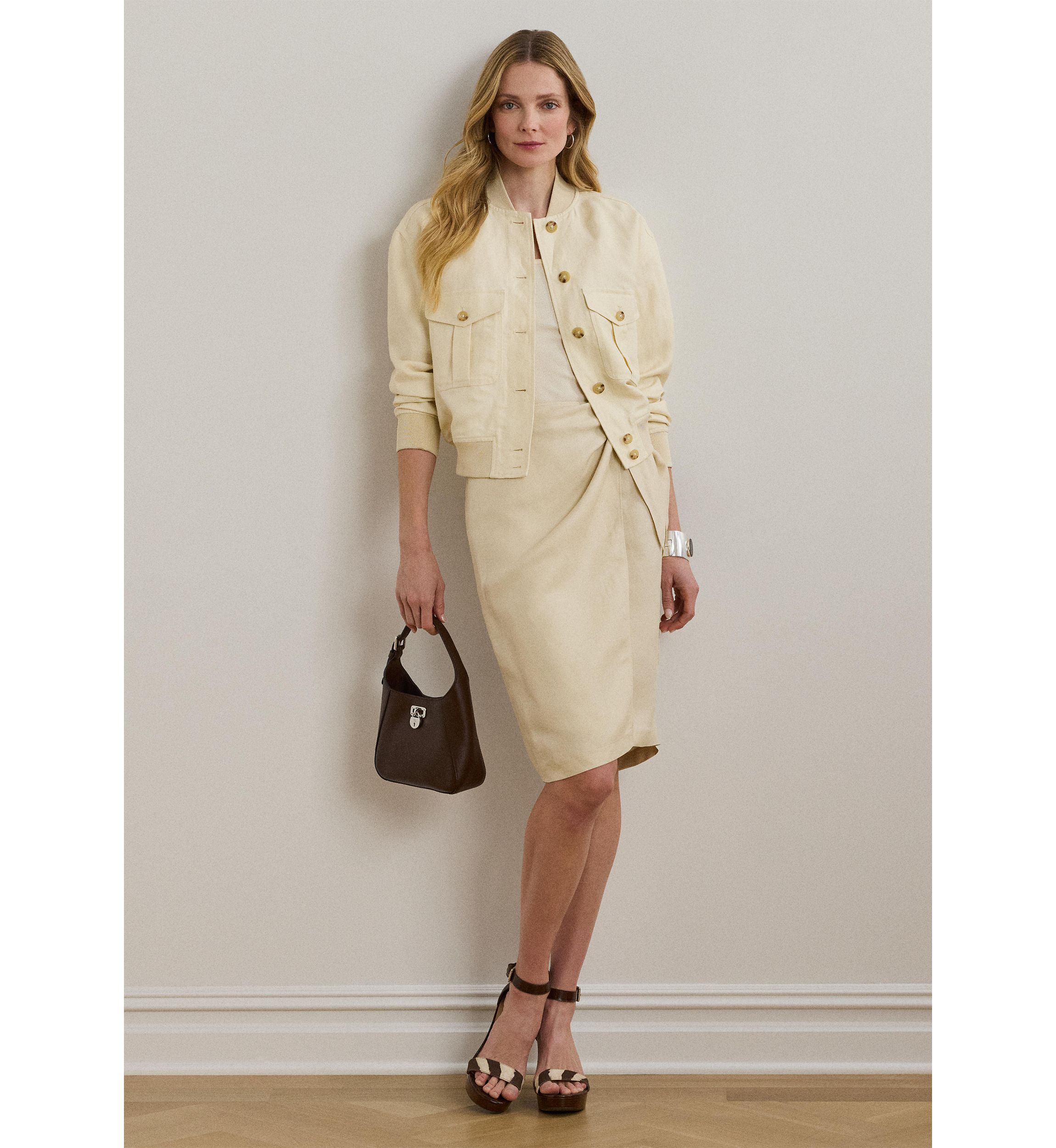 Linen-Blend Twill Wrap Skirt
