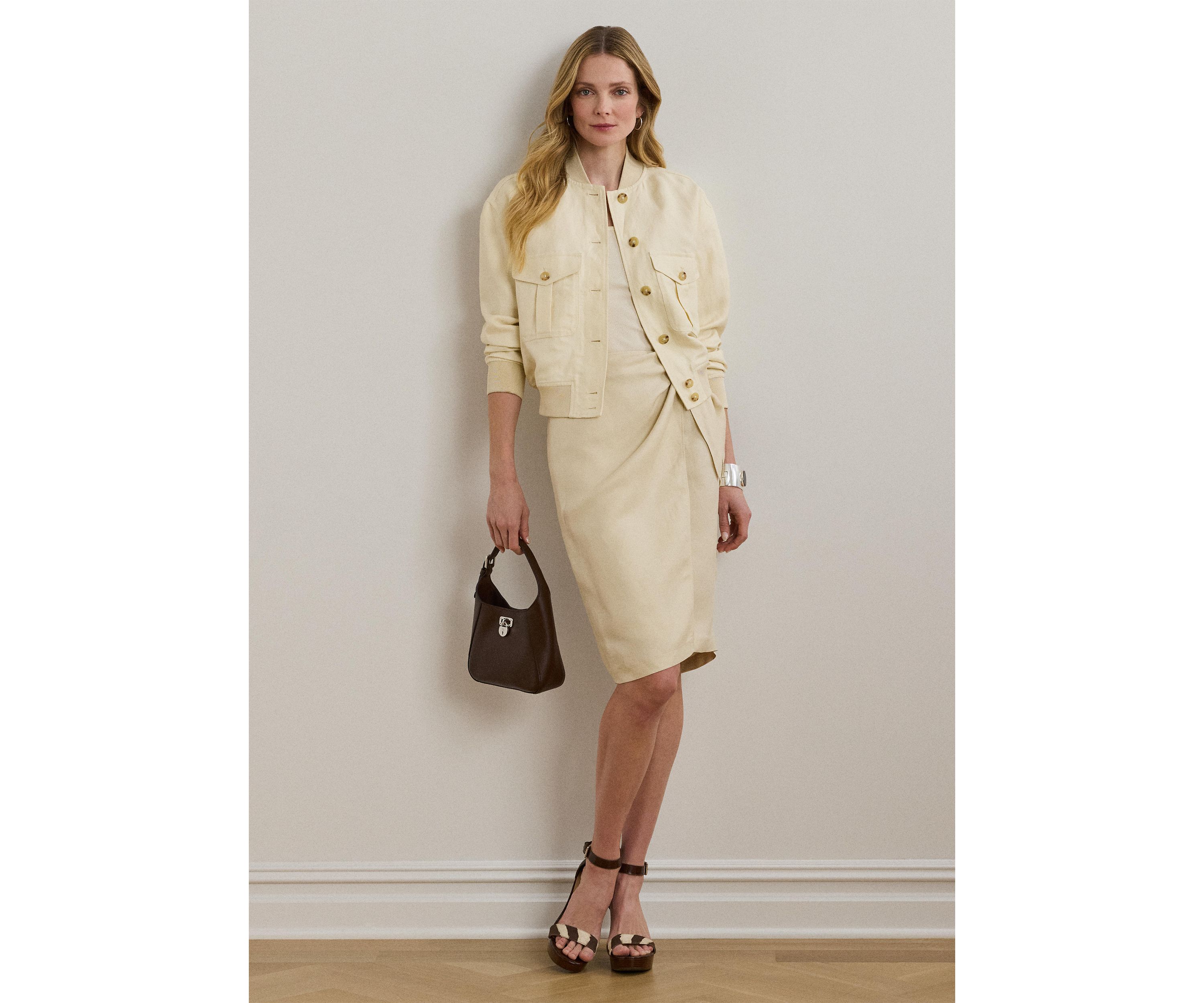 Linen-Blend Twill Wrap Skirt