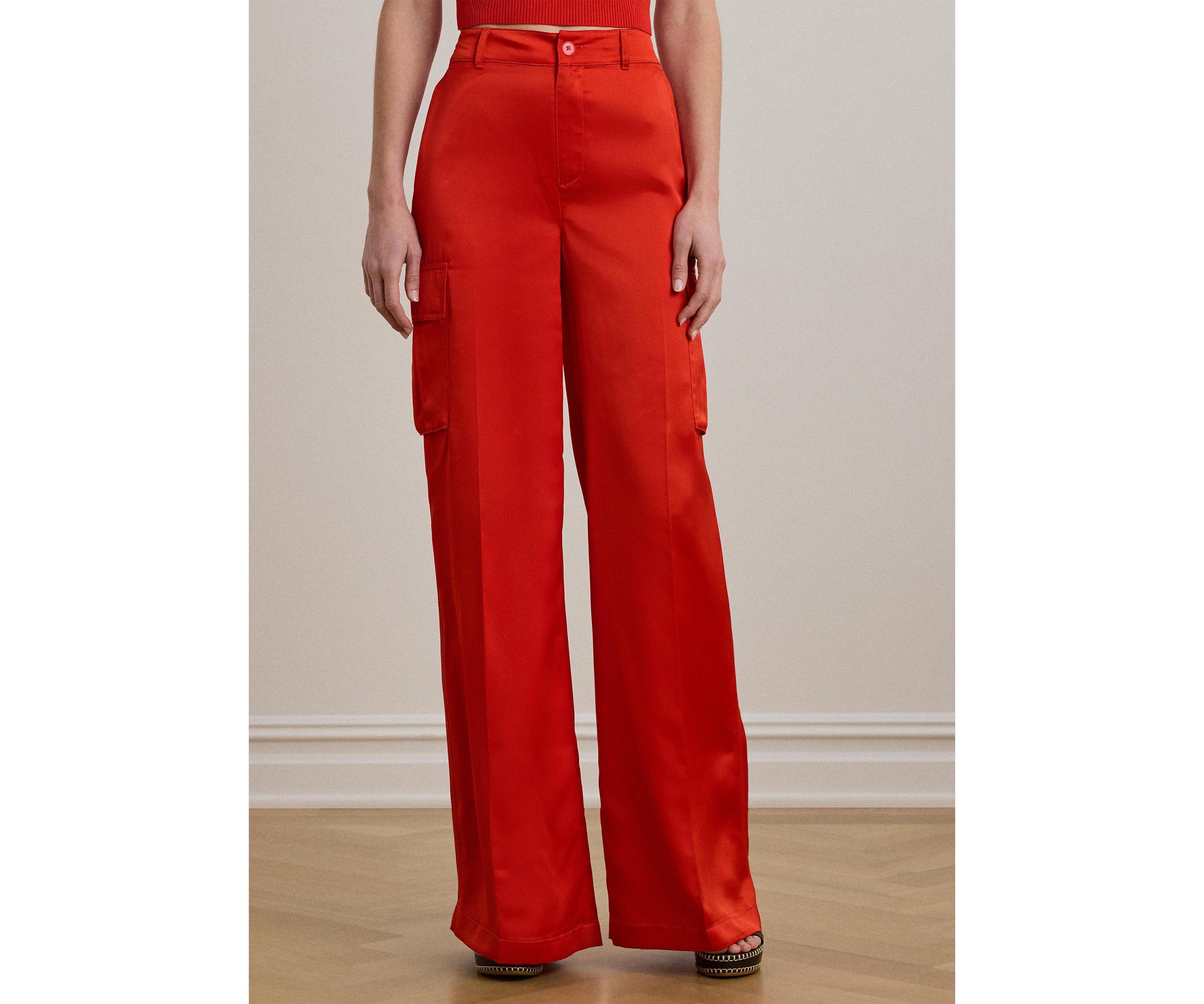 Satin Charmeuse Wide Leg Cargo Pants