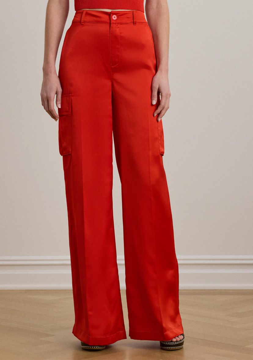 Satin Charmeuse Wide Leg Cargo Pants