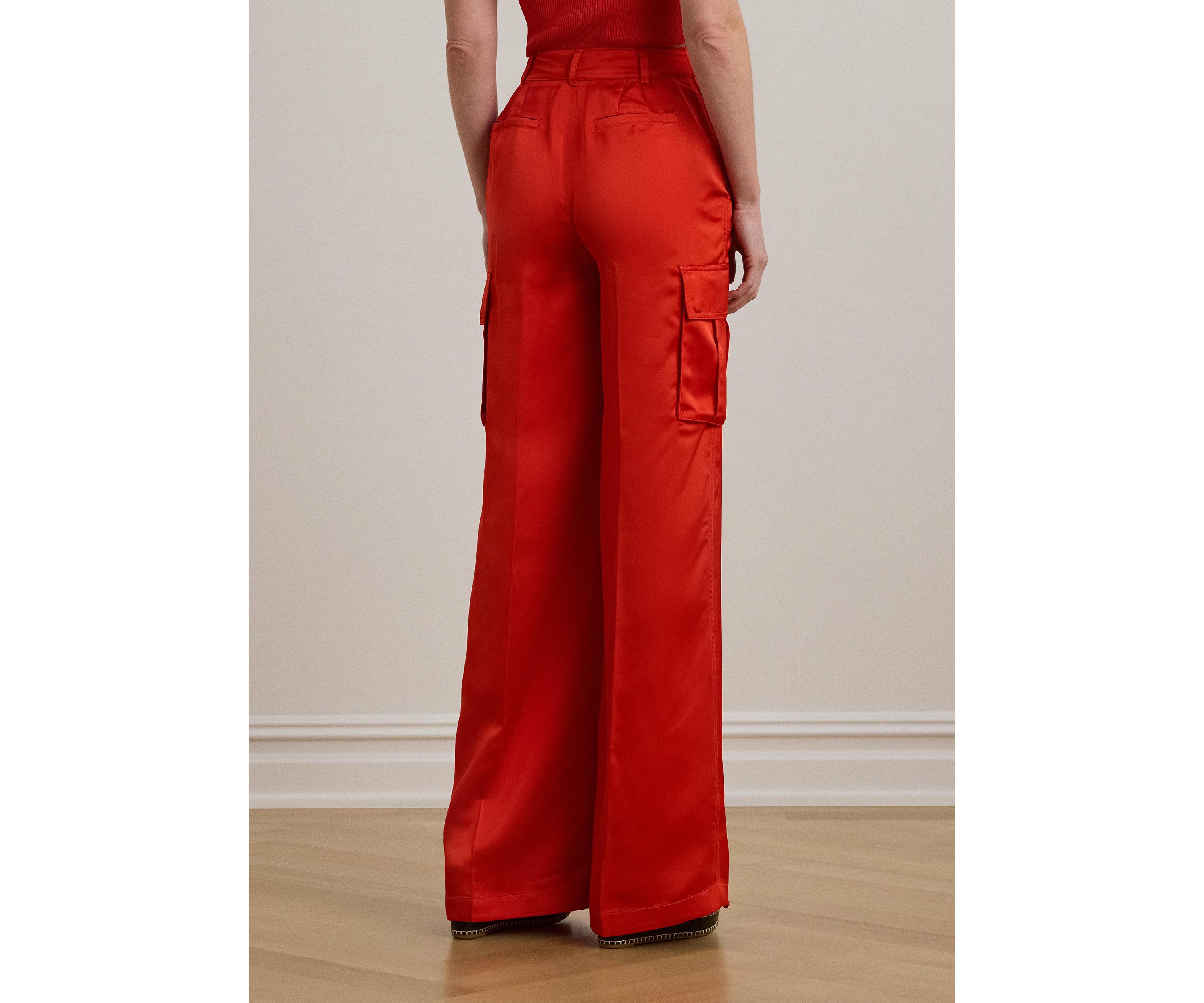 Satin Charmeuse Wide Leg Cargo Pants