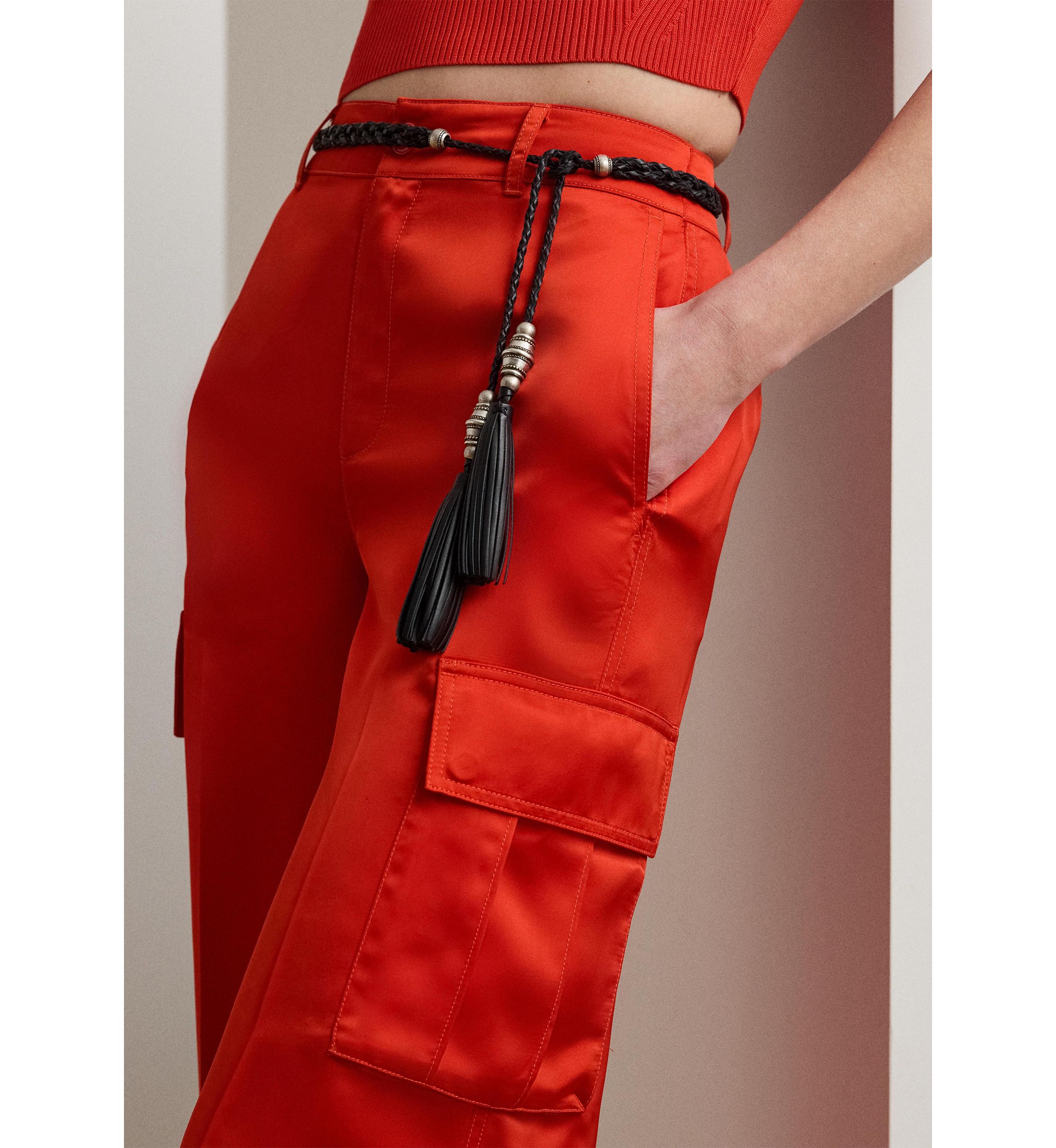 Satin Charmeuse Wide Leg Cargo Pants