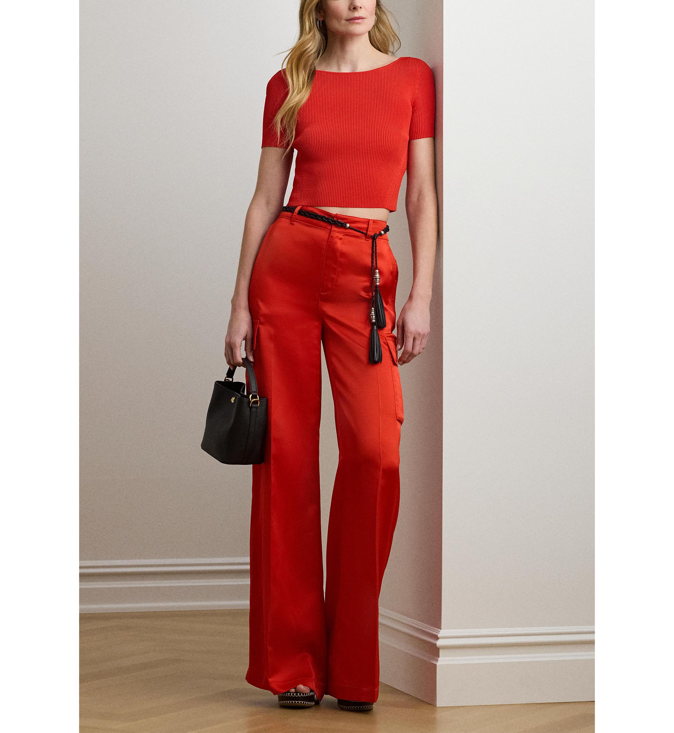 Satin Charmeuse Wide Leg Cargo Pants