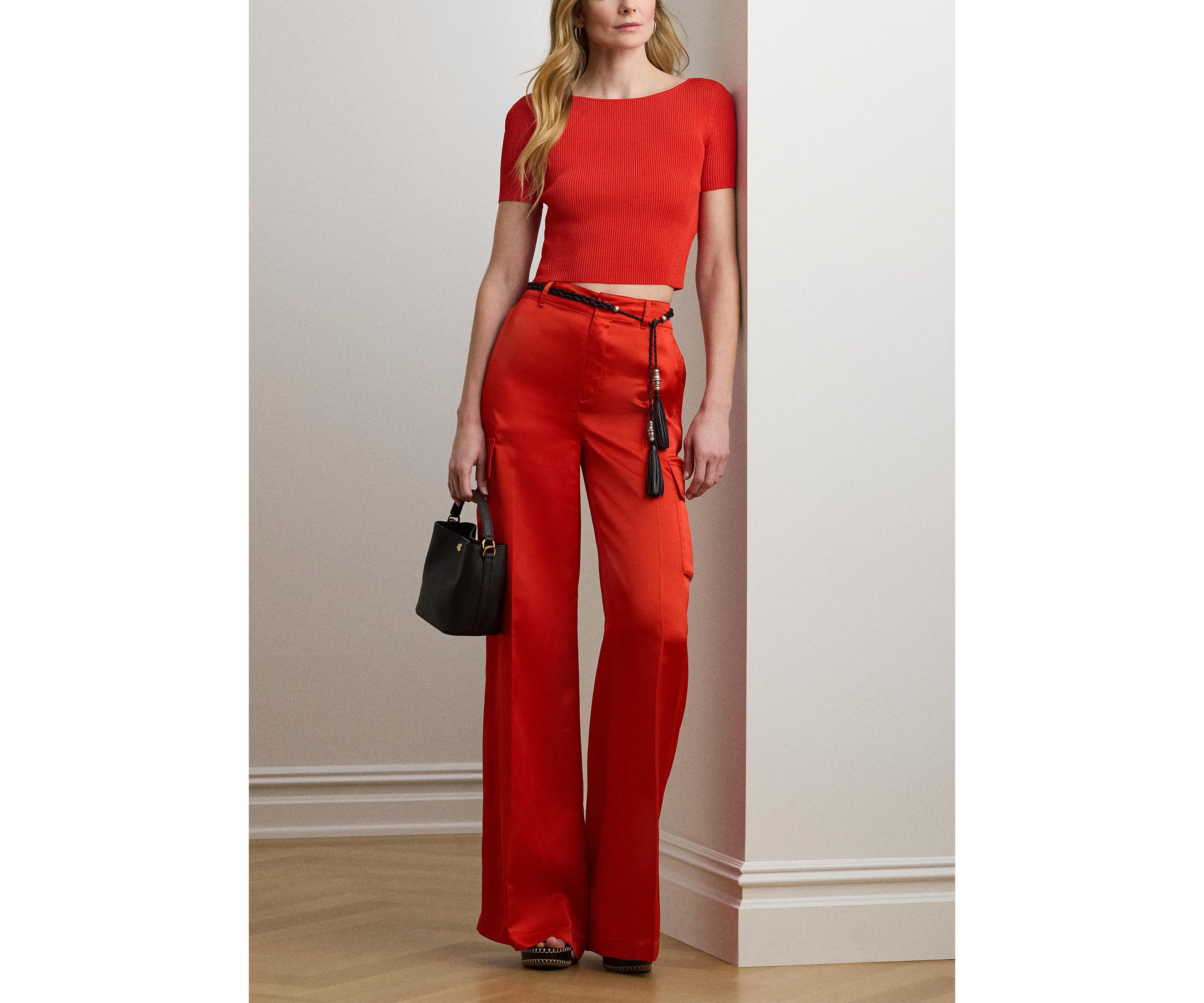Satin Charmeuse Wide Leg Cargo Pants