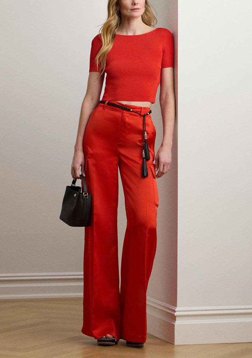 Satin Charmeuse Wide Leg Cargo Pants