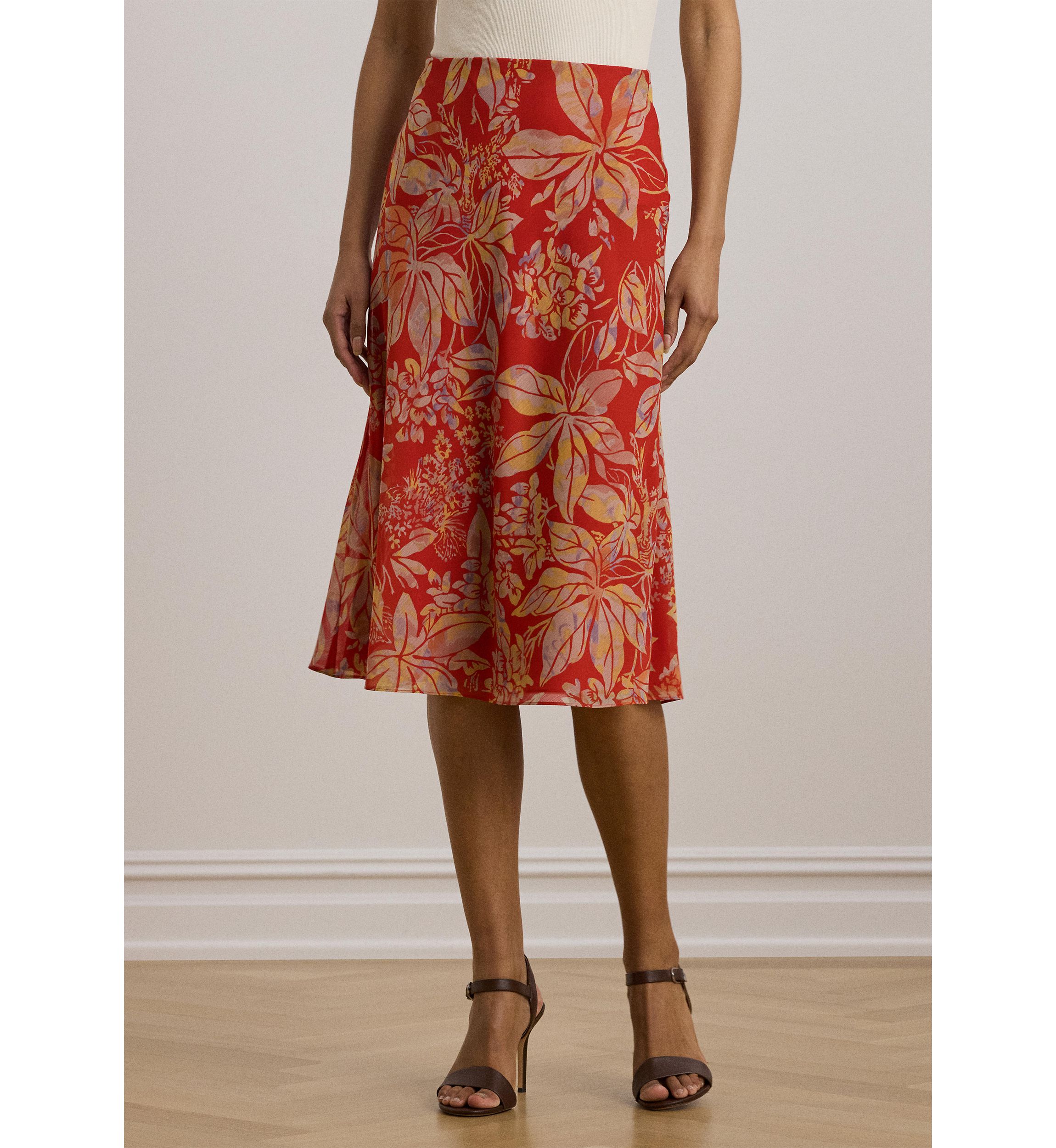 Floral Crinkle Georgette Midi Skirt