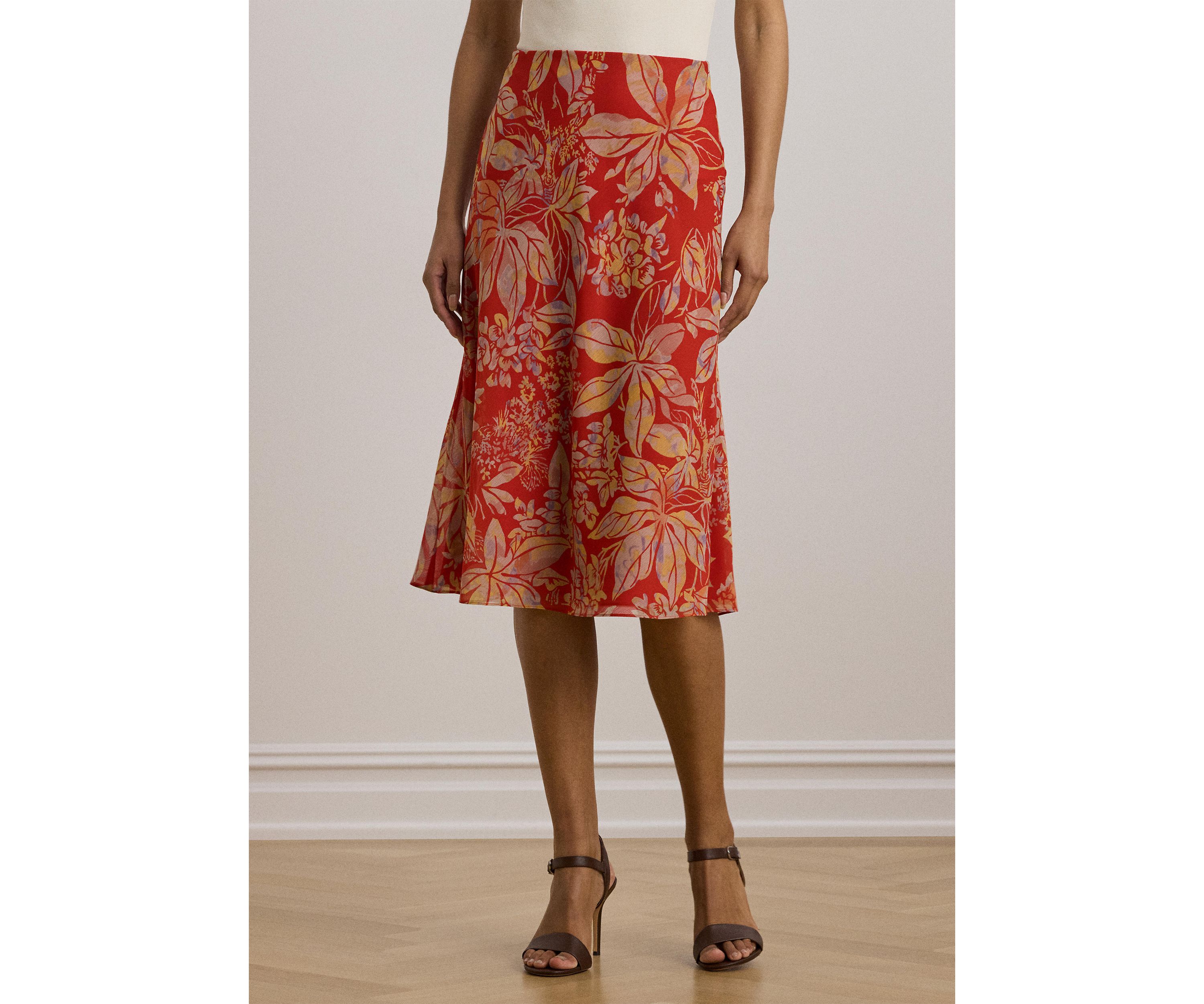 Floral Crinkle Georgette Midi Skirt