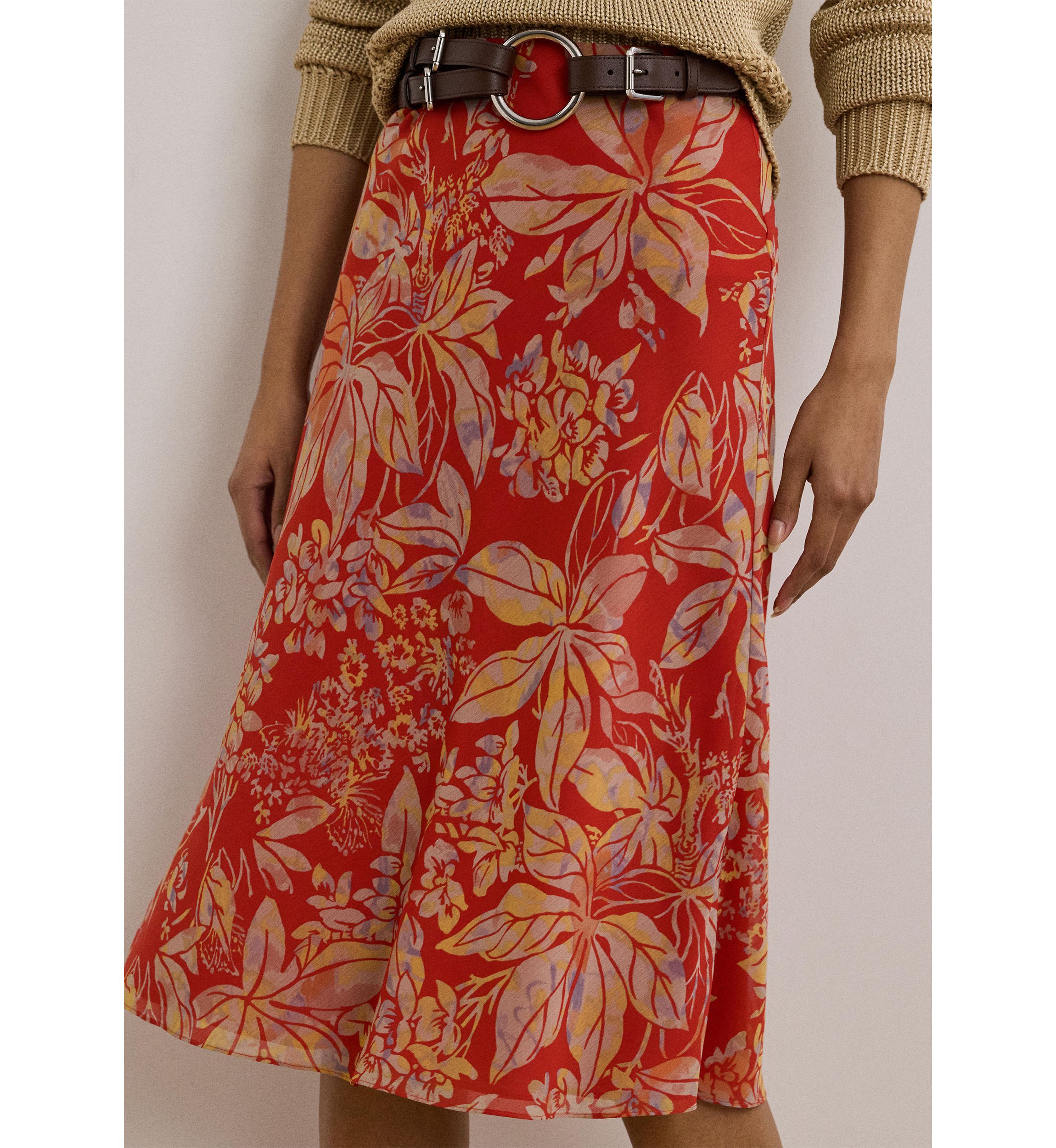 Floral Crinkle Georgette Midi Skirt