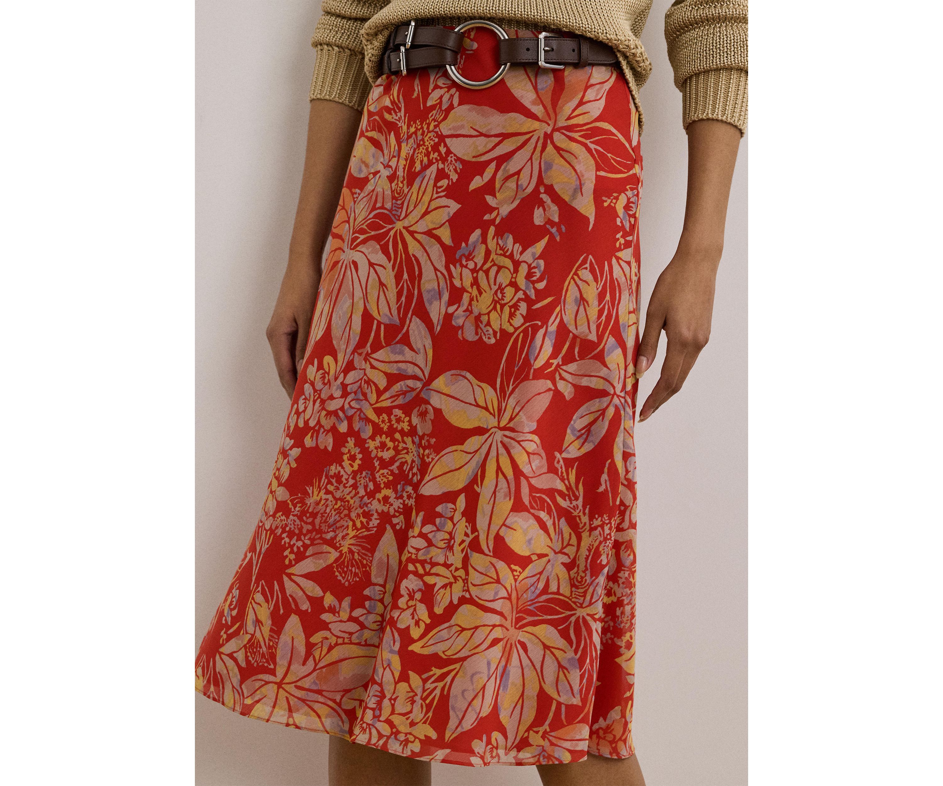 Floral Crinkle Georgette Midi Skirt
