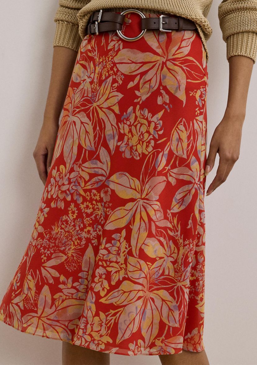 Floral Crinkle Georgette Midi Skirt