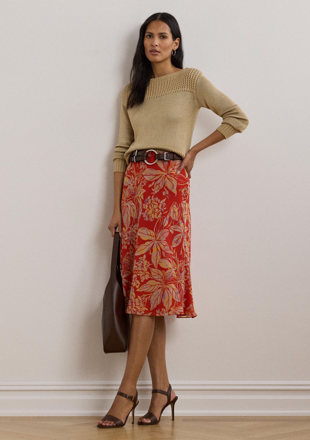 Floral Crinkle Georgette Midi Skirt