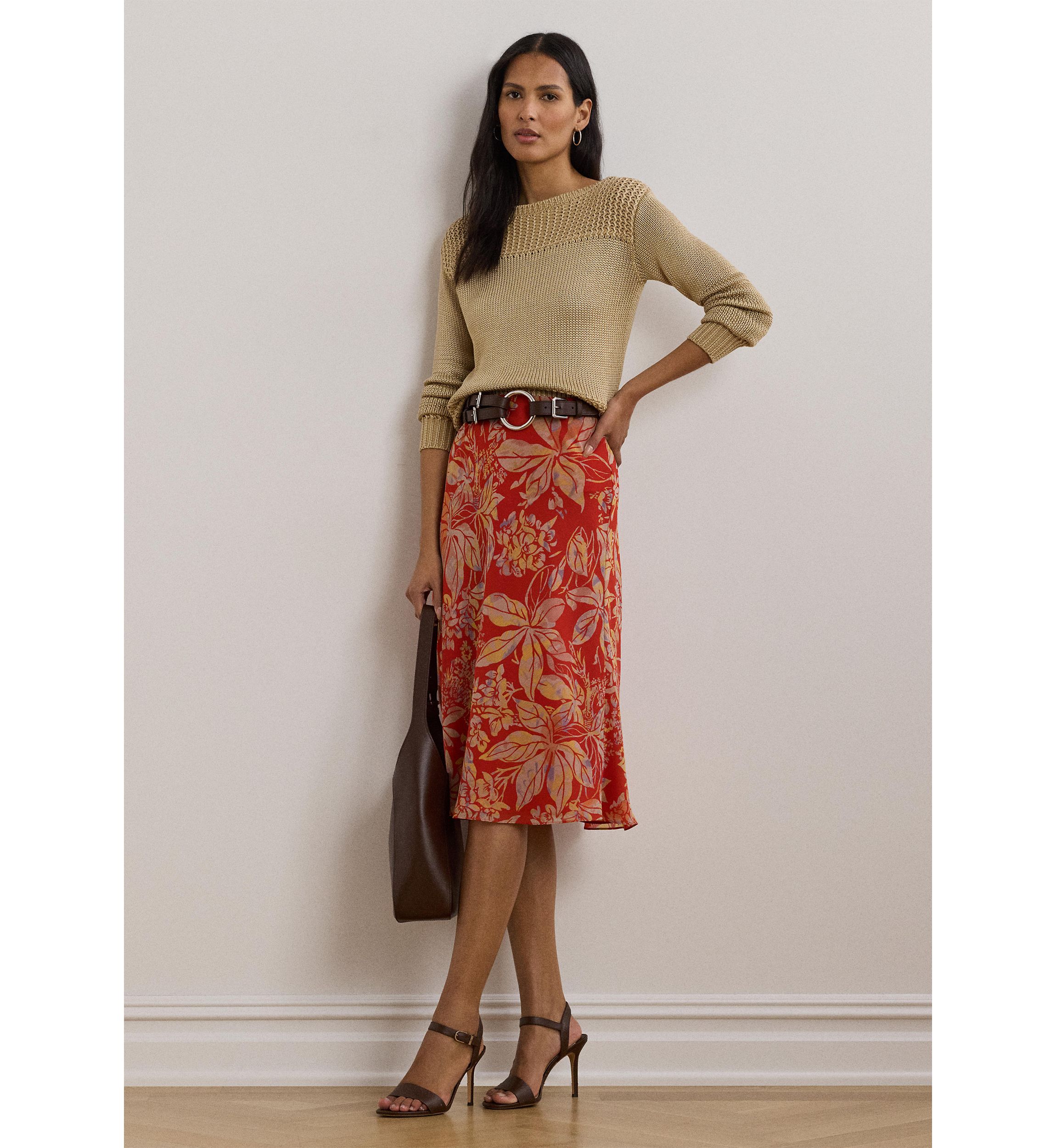 Floral Crinkle Georgette Midi Skirt