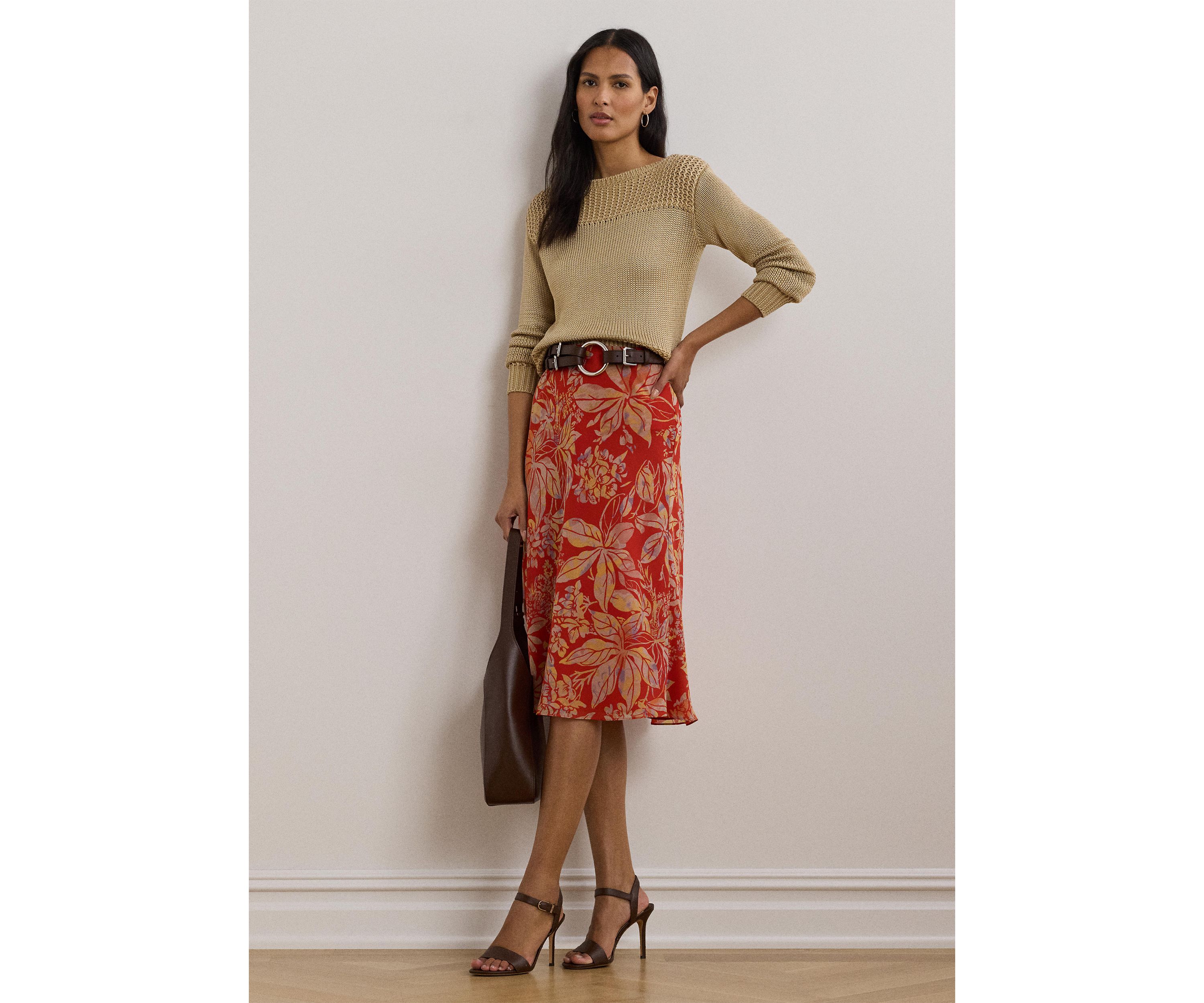 Floral Crinkle Georgette Midi Skirt
