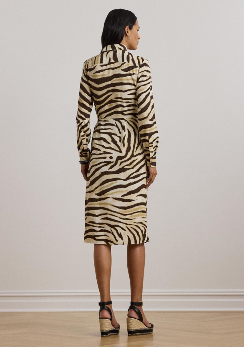 Womens Zebra-Print Tie-Front Crepe Shirtdress