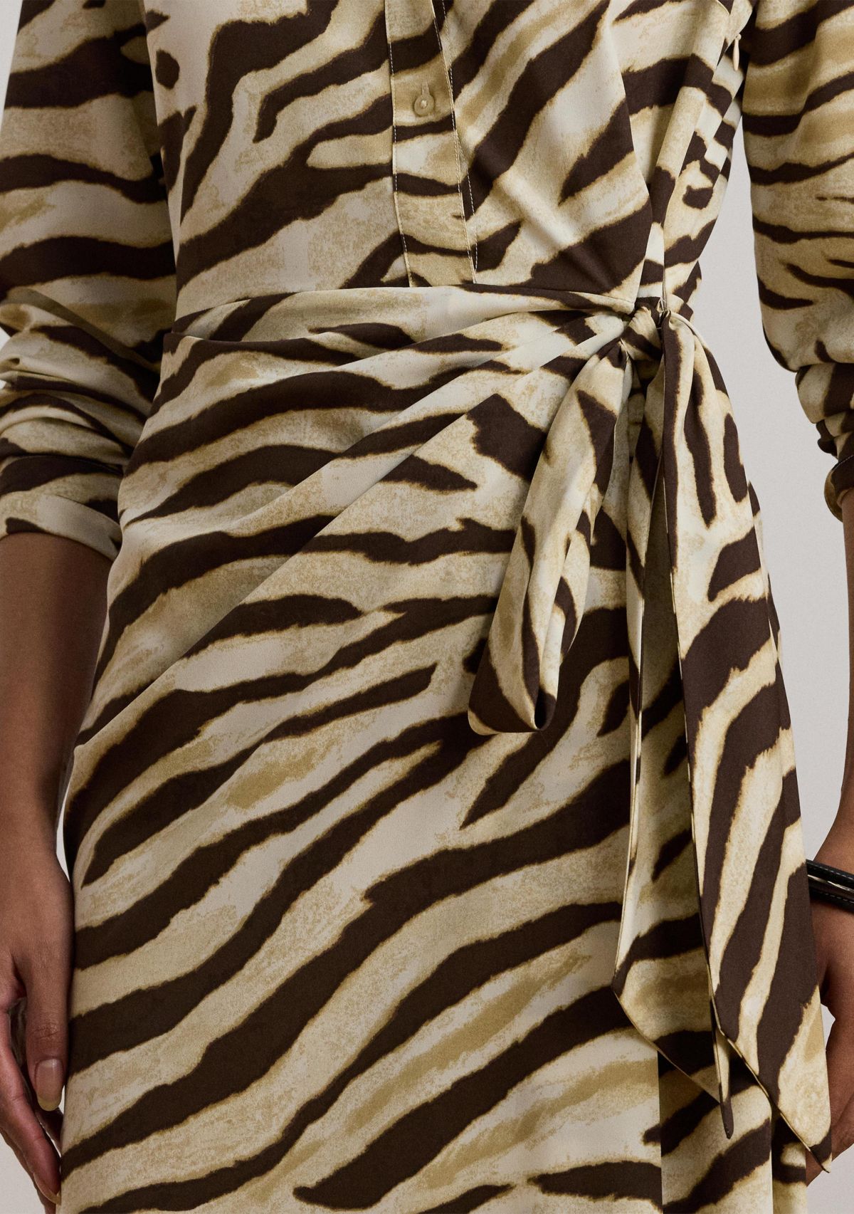 Womens Zebra-Print Tie-Front Crepe Shirtdress