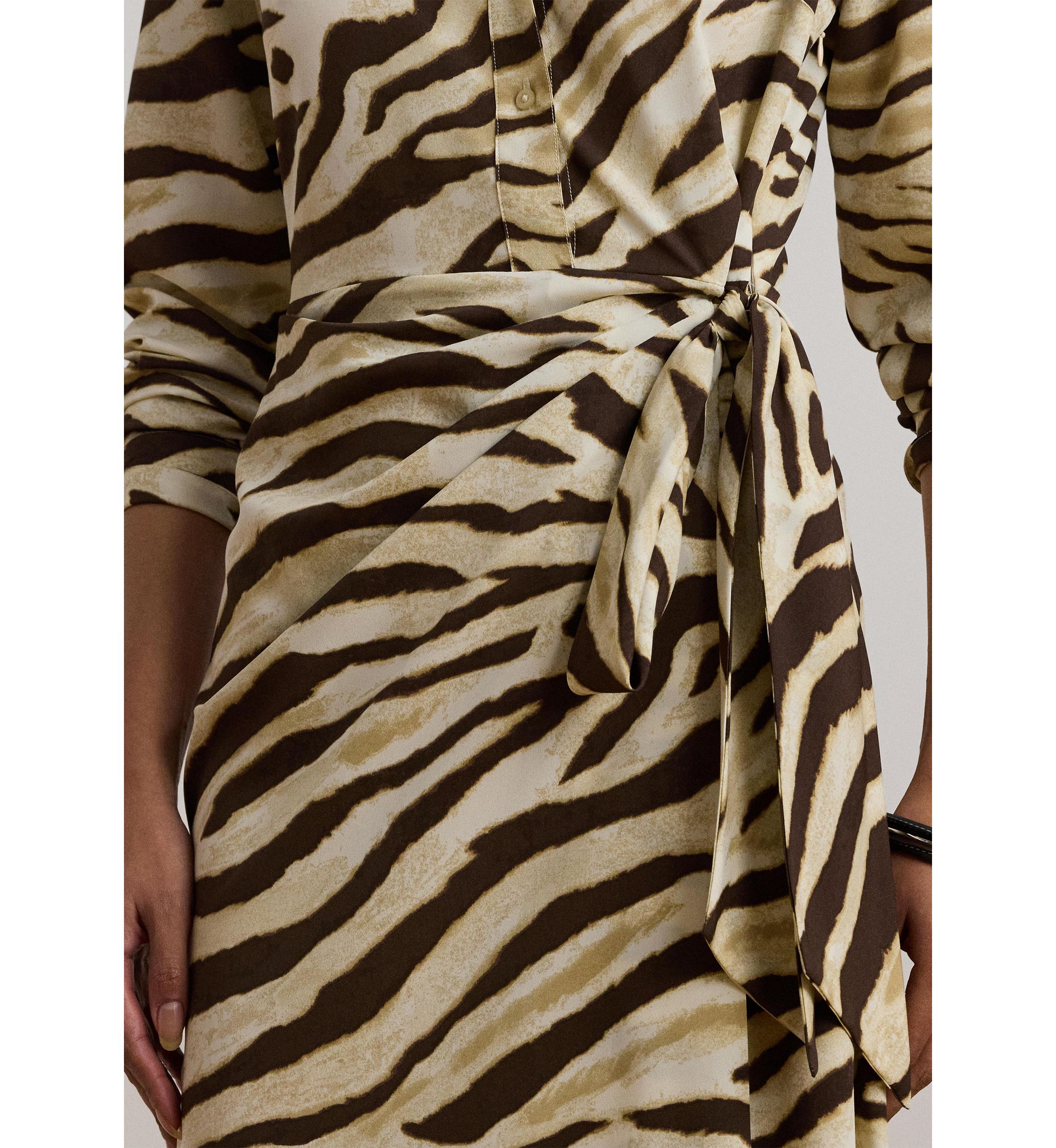 Womens Zebra-Print Tie-Front Crepe Shirtdress