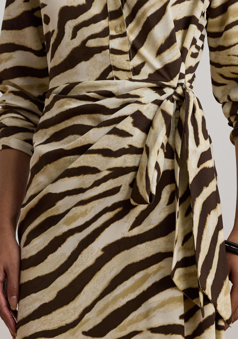 Womens Zebra-Print Tie-Front Crepe Shirtdress