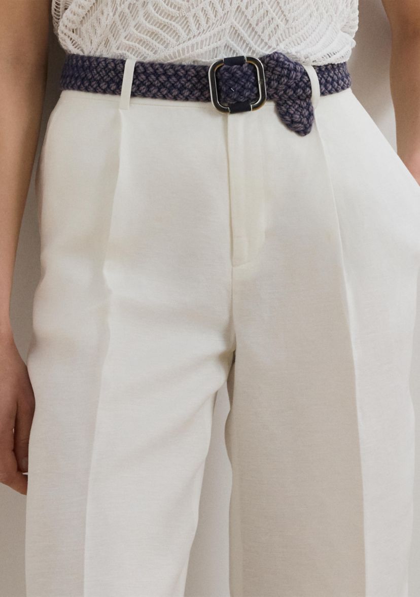 Pleated Linen Blend Twill Wide Leg Pants