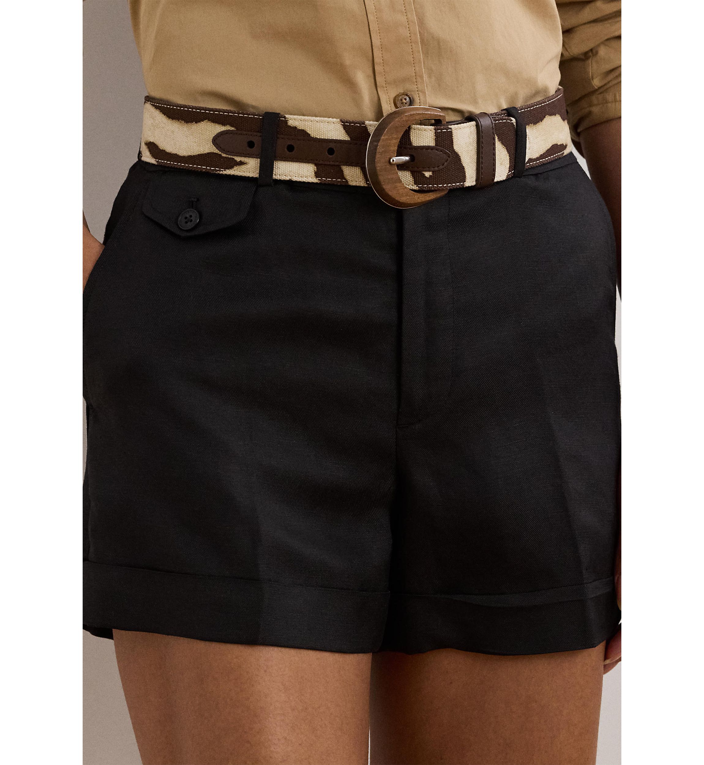 Pleated Linen Blend Twill Shorts