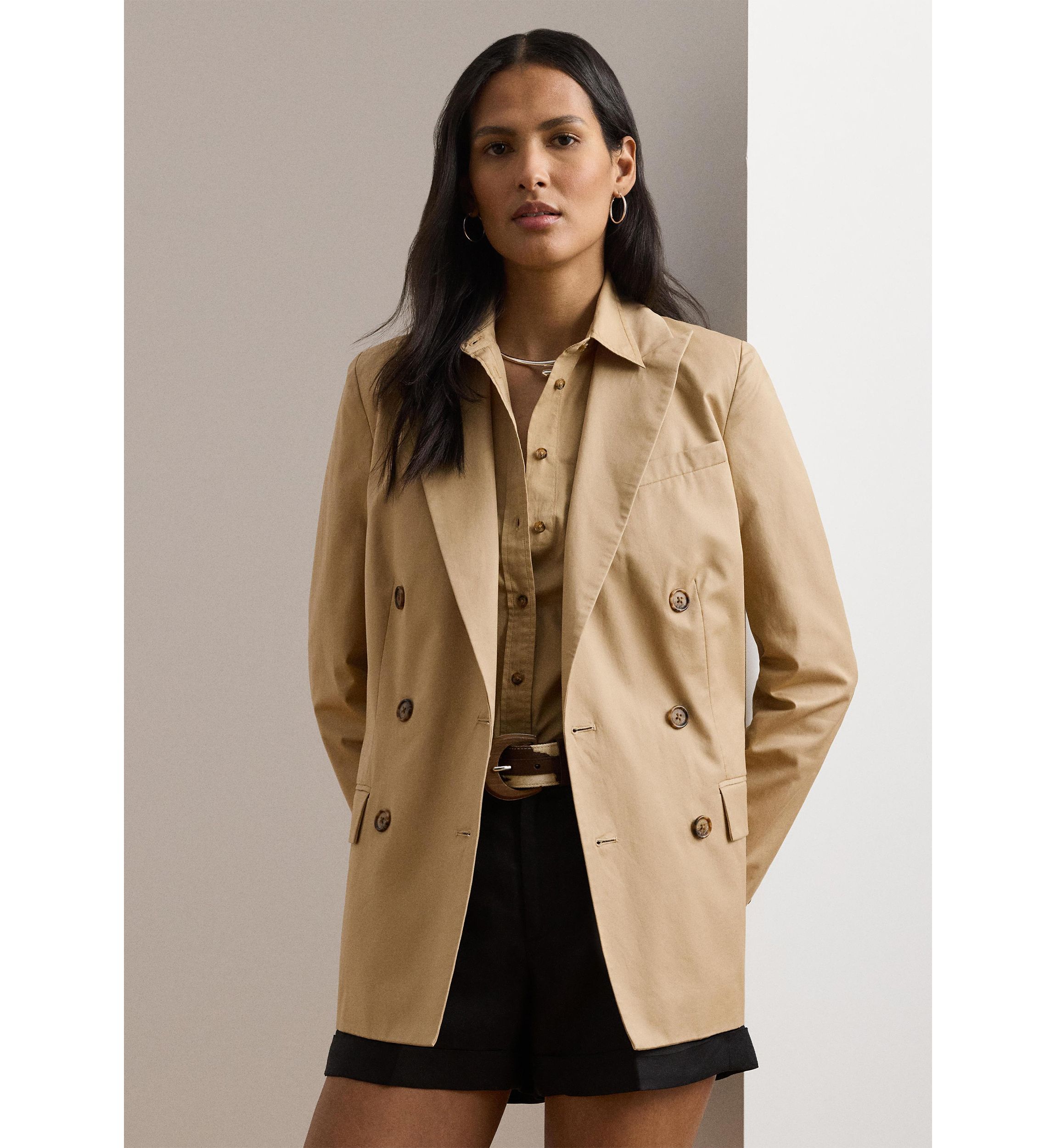 Double Breasted Cotton Twill Blazer