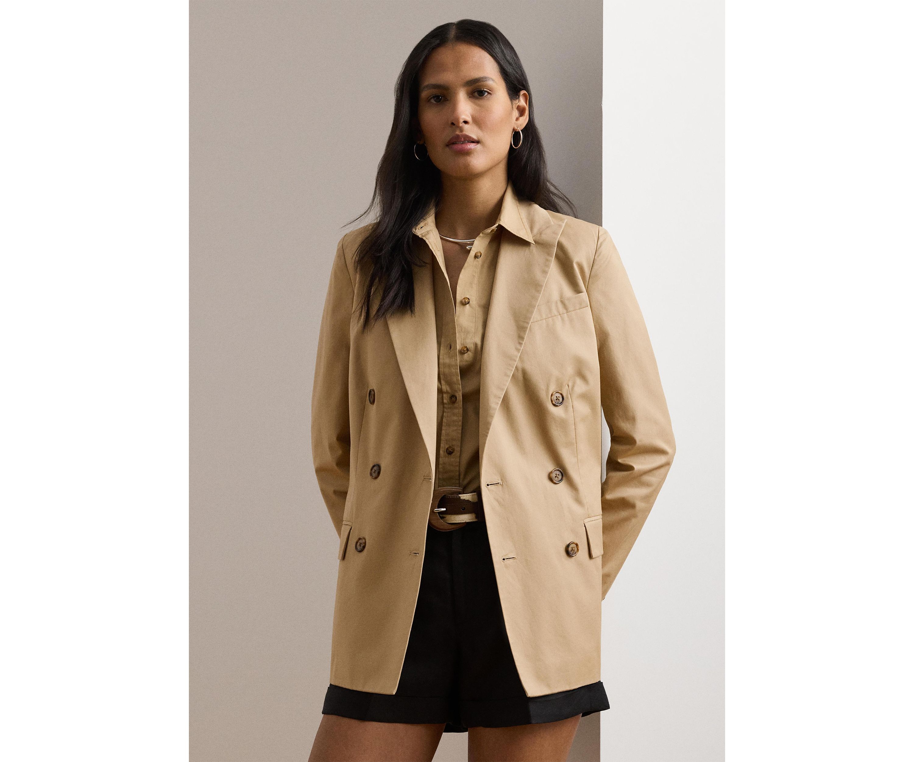 Double Breasted Cotton Twill Blazer