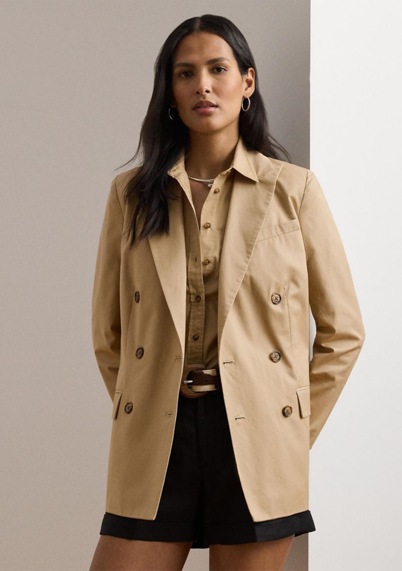 Double Breasted Cotton Twill Blazer