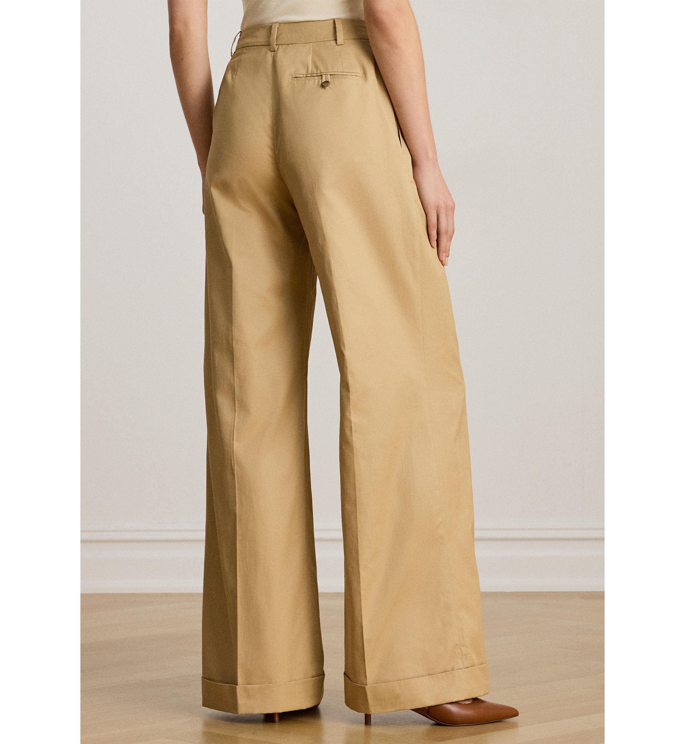 Pleated Cotton Twill Wide Leg Pants